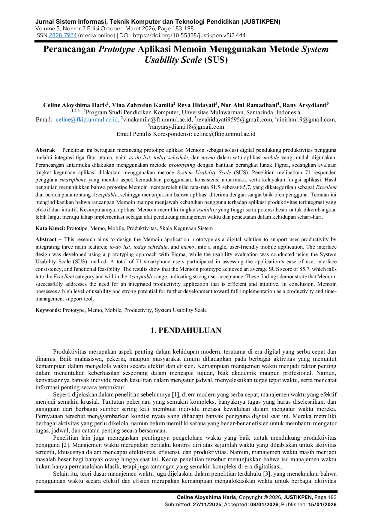 JURIS Perancangan Prototype Aplikasi Memoin Menggunakan Metode System Usability Scale SUS