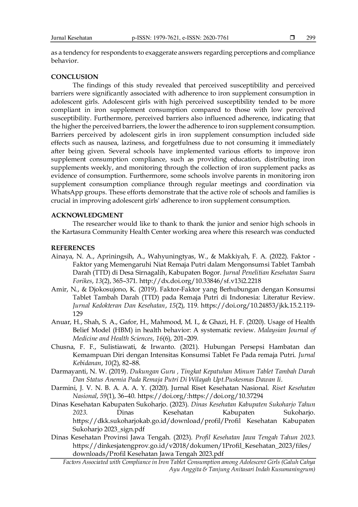 JURIS Factors Associated with Compliance in Iron Tablet Consumption among Adolescent Girls