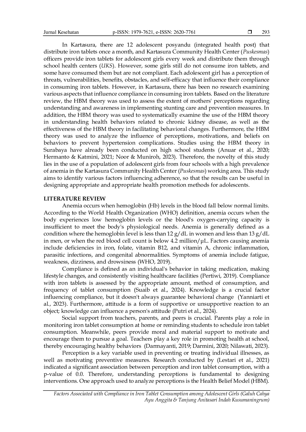 JURIS Factors Associated with Compliance in Iron Tablet Consumption among Adolescent Girls