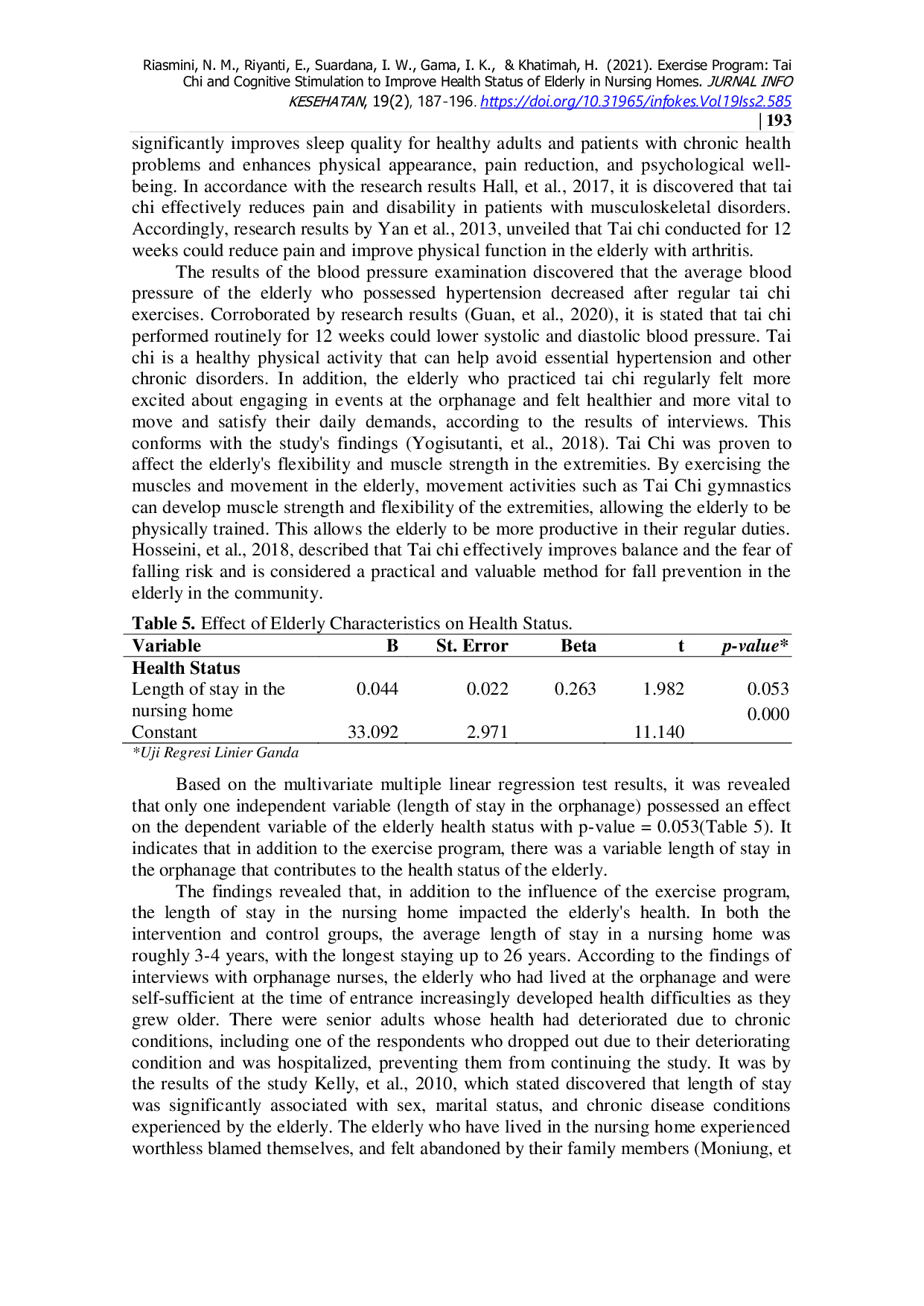 JURIS Exercise Program Tai Chi and Cognitive Stimulation to Improve Health Status of Elderly in Nursing Homes