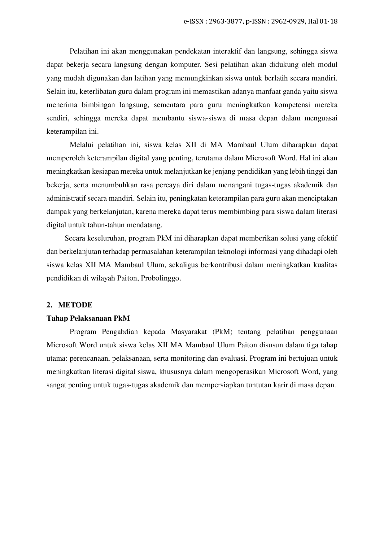 juris Pelatihan Penggunaan Aplikasi Microsoft Word bagi Siswa Kelas XII Madrasah Aliyah Mambaul Ulum Paiton