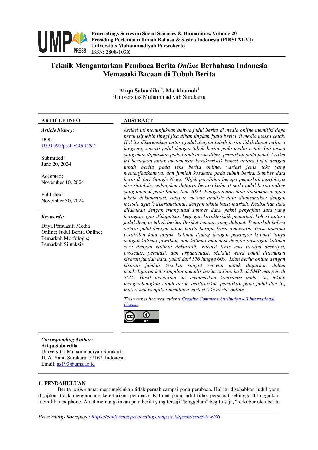 JURIS Teknik Mengantarkan Pembaca Berita Online Berbahasa Indonesia Memasuki Bacaan di Tubuh Berita