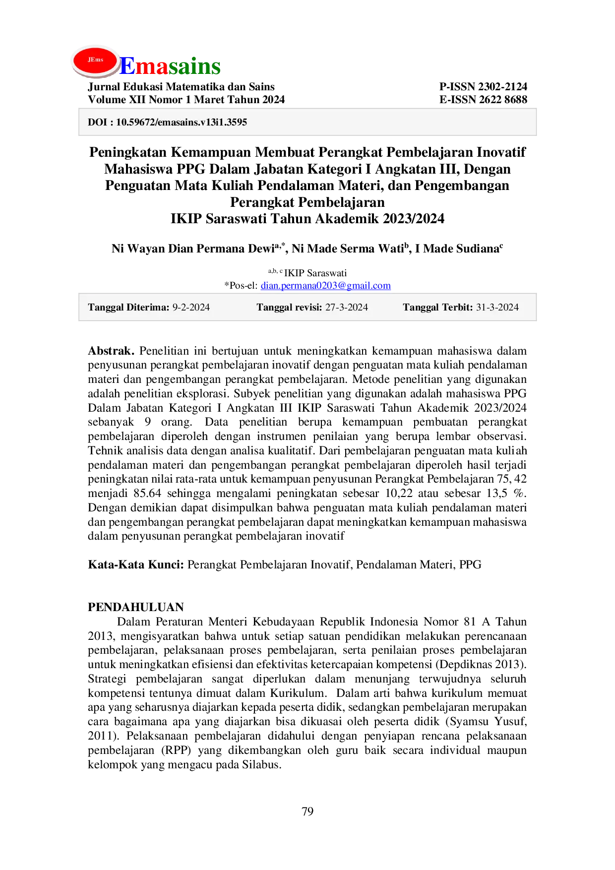 JURIS Peningkatan Kemampuan Membuat Perangkat Pembelajaran Inovatif Mahasiswa PPG Dalam Jabatan Kategori I Angkatan III Dengan Penguatan Mata Kuliah Pendalaman Materi dan Pengembangan Perangkat Pembelajar