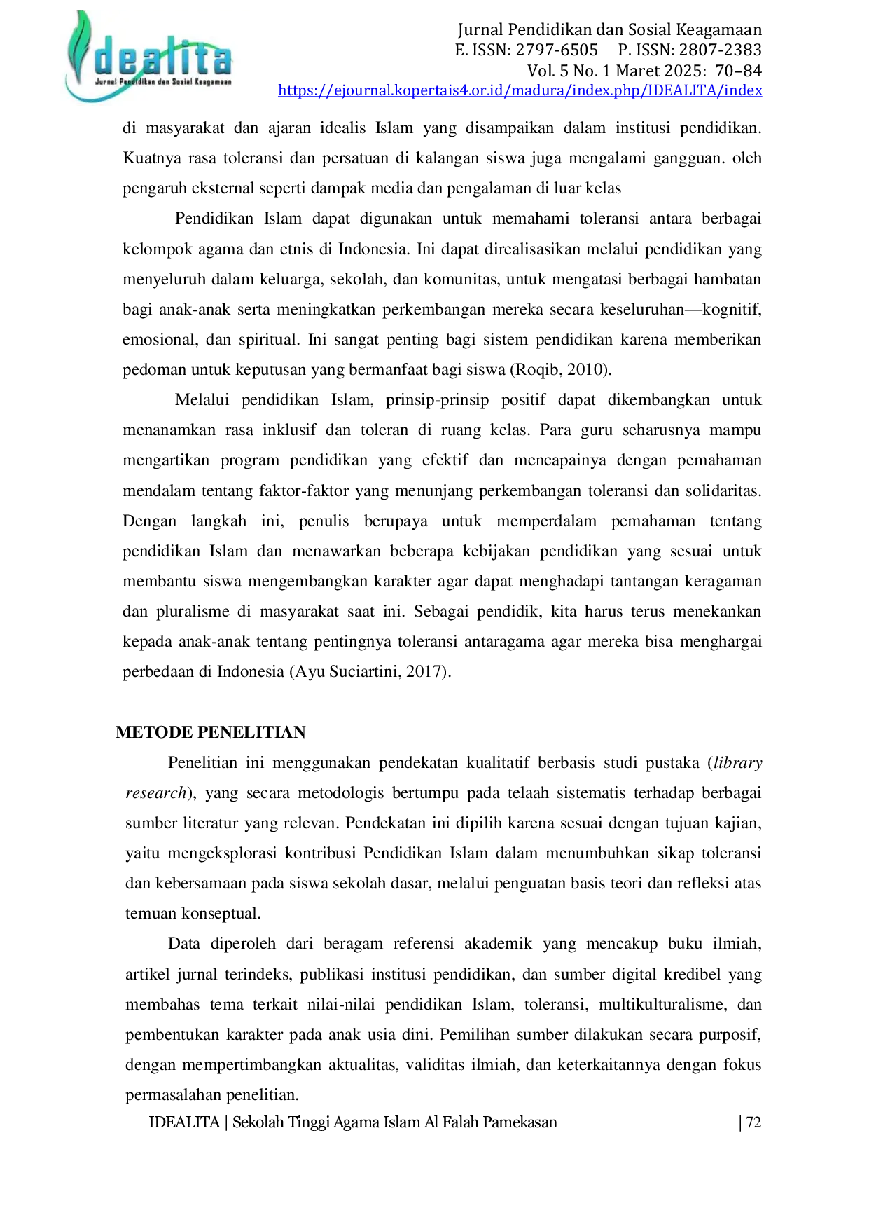 JURIS Islamic Education For Elementary School Students In Developing Attitudes Of Tolerance And Togetherness