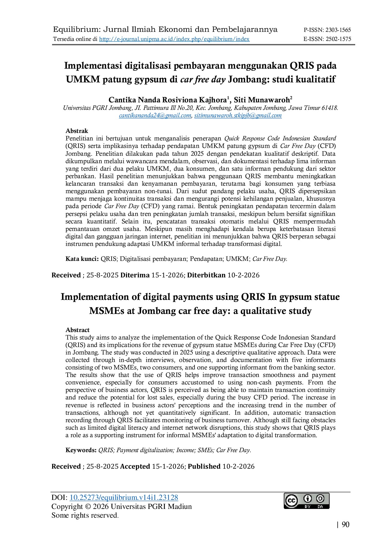 JURIS Implementasi digitalisasi pembayaran menggunakan QRIS pada UMKM patung gypsum di car free day Jombang studi kualitatif