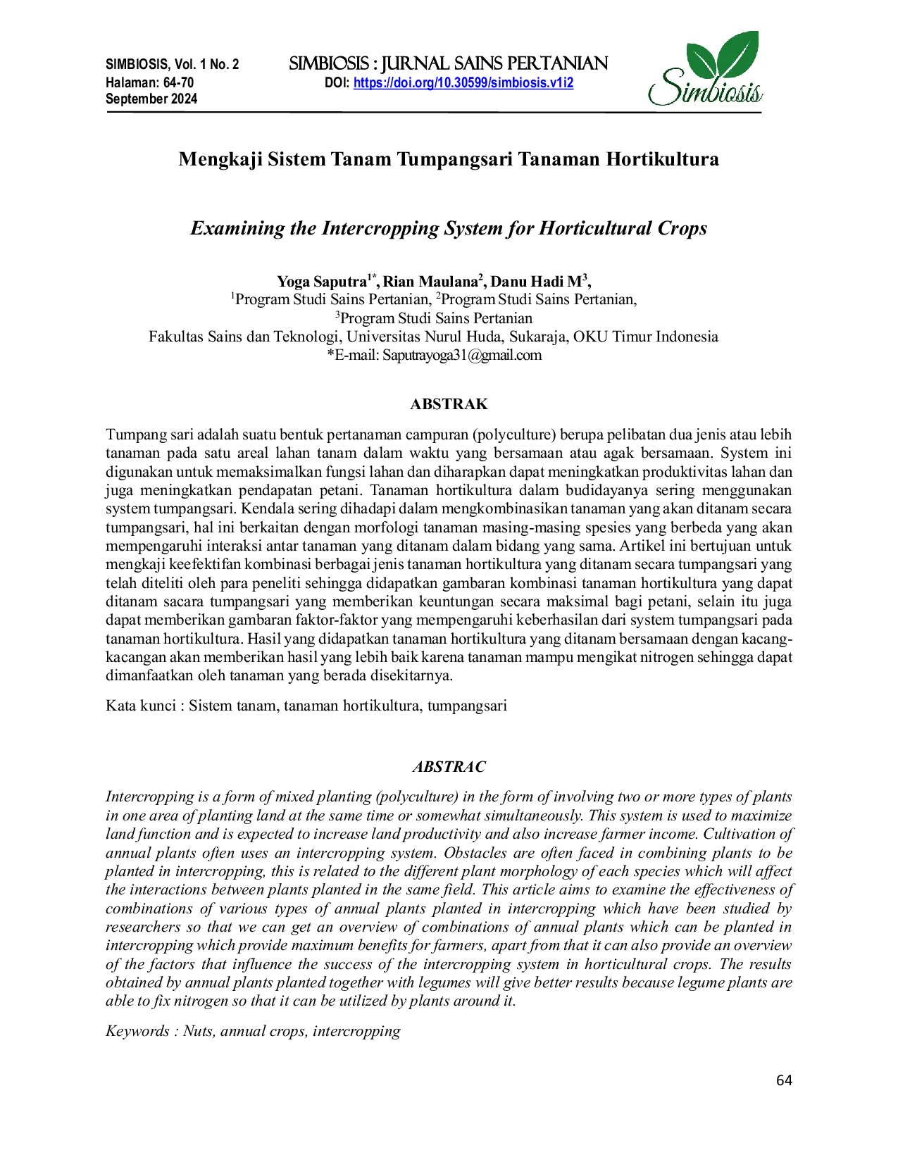 JURIS Mengkaji Sistem Tanam Tumpangsari Tanaman Hortikultura