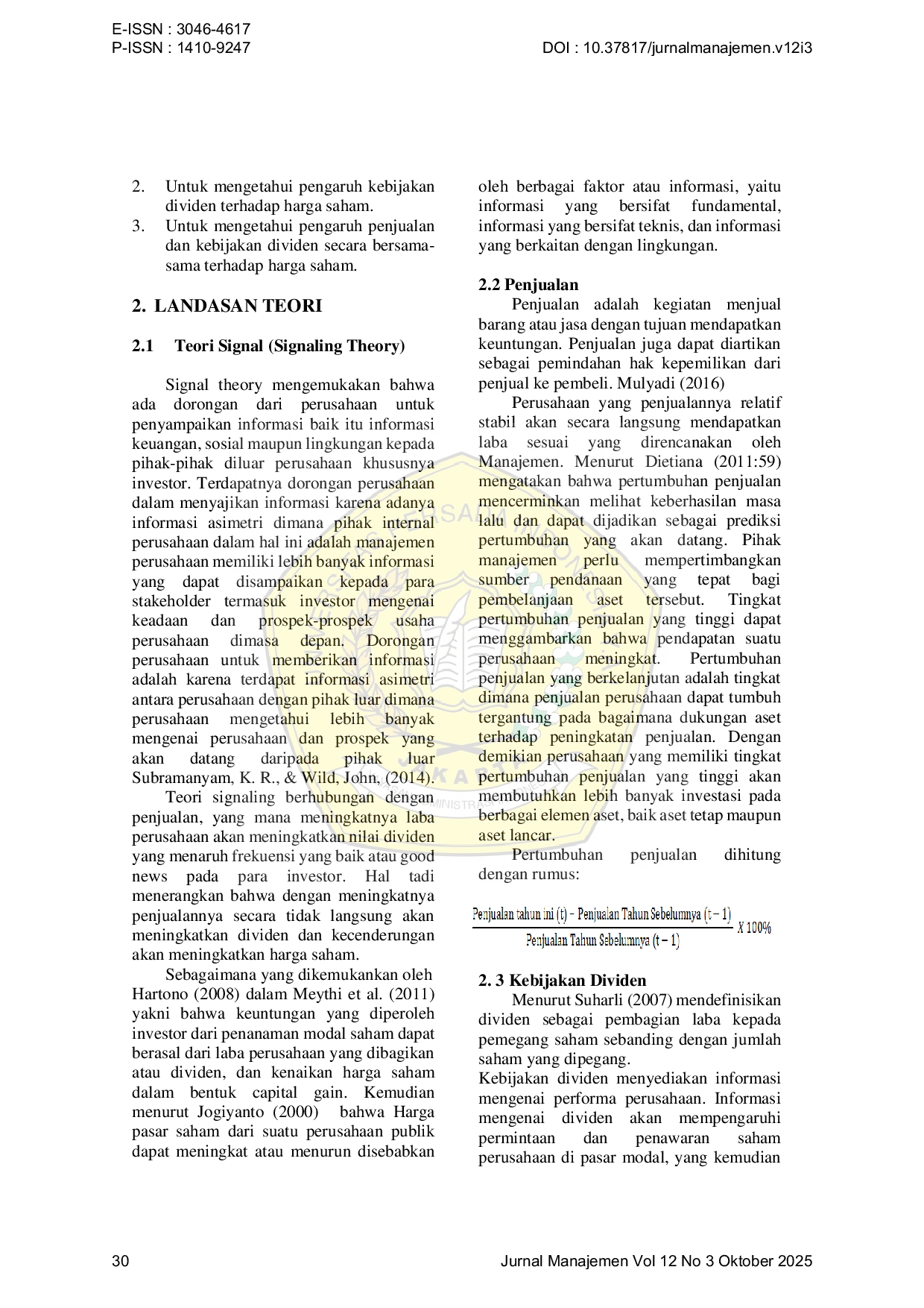 JURIS Pengaruh Penjualan Dan Kebijakan Dividen Terhadap Harga Saham Pada Perusahaan Manufaktur Di BEI 2017 2021