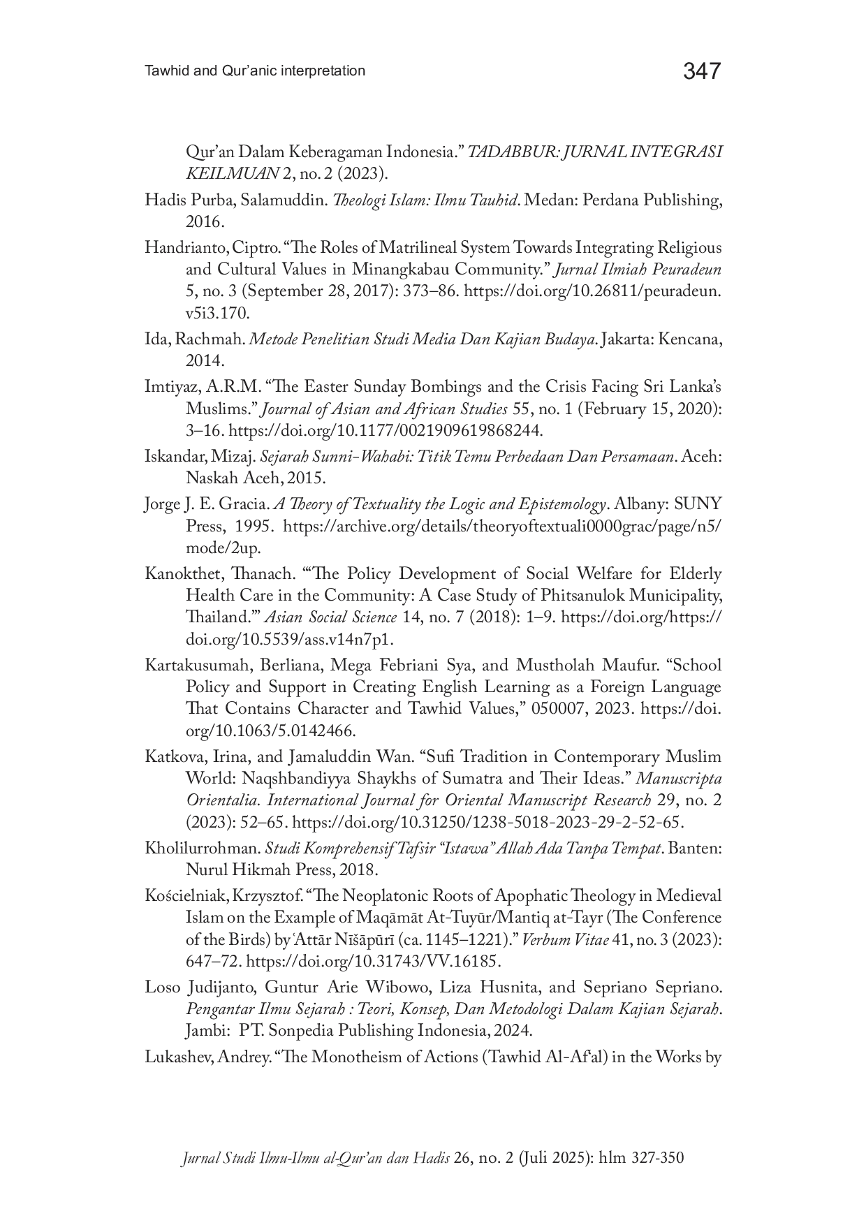JURIS Tawhid and Qur anic Interpretation in Early 20th Century Minangkabau A Philological Theological Study of Abdul Latif Syakur s al Tawud 1882 1963