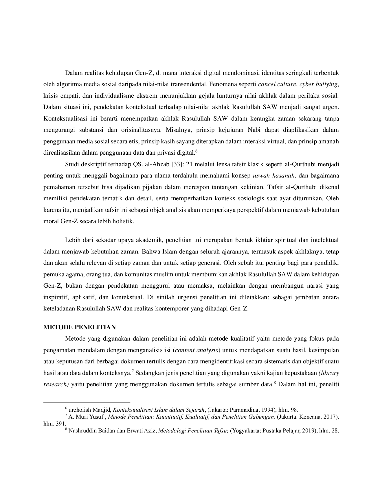 JURIS Kontekstualisasi Nilai Nilai Akhlak Rasulullah SAW Terhadap Gen Z Studi Analisis Deskriptif Qs Al Ahzab 33 21 Perspektif Tafsir Al Qurthubi
