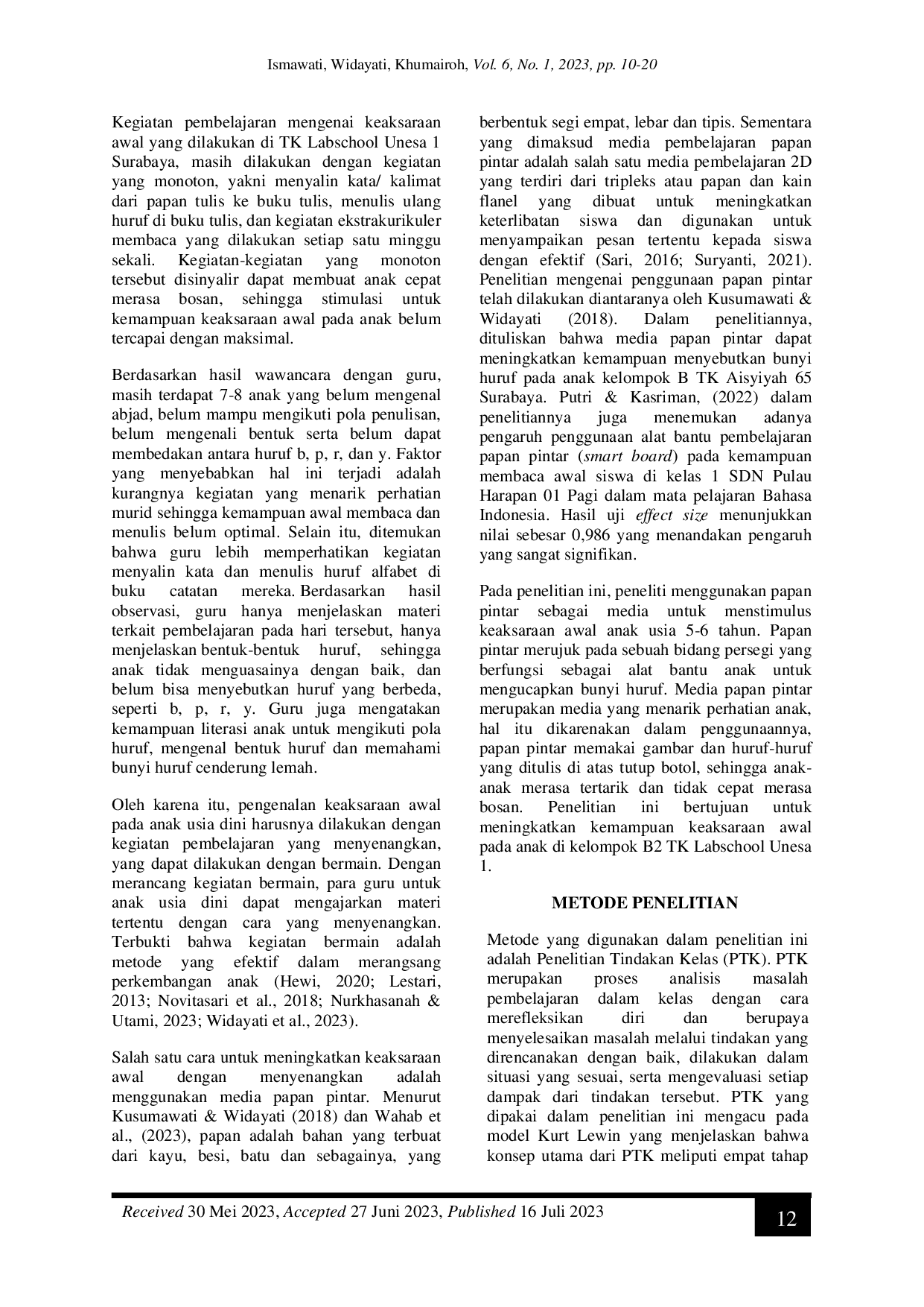 JURIS Meningkatkan Kemampuan Keaksaraan Awal Anak Usia 5 6 Tahun Melalui Media Papan Pintar