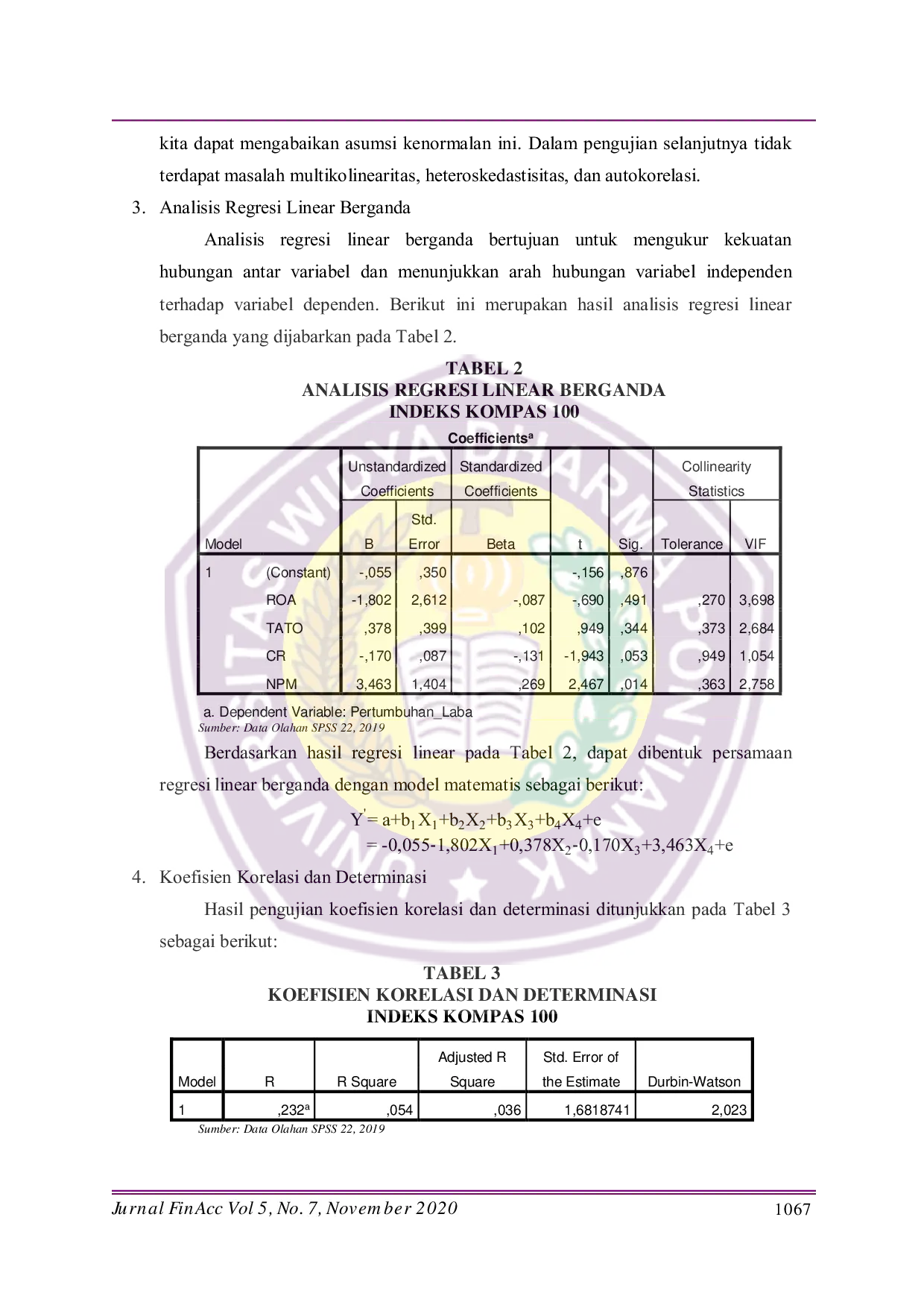 JURIS Analisis Pengaruh Return On Asset Total Asset Turnover Current Ratio Dan Net Profit Margin Terhadap Pertumbuhan Laba Pada Perusahaan Yang Tergabung Dalam Indeks Kompas 100