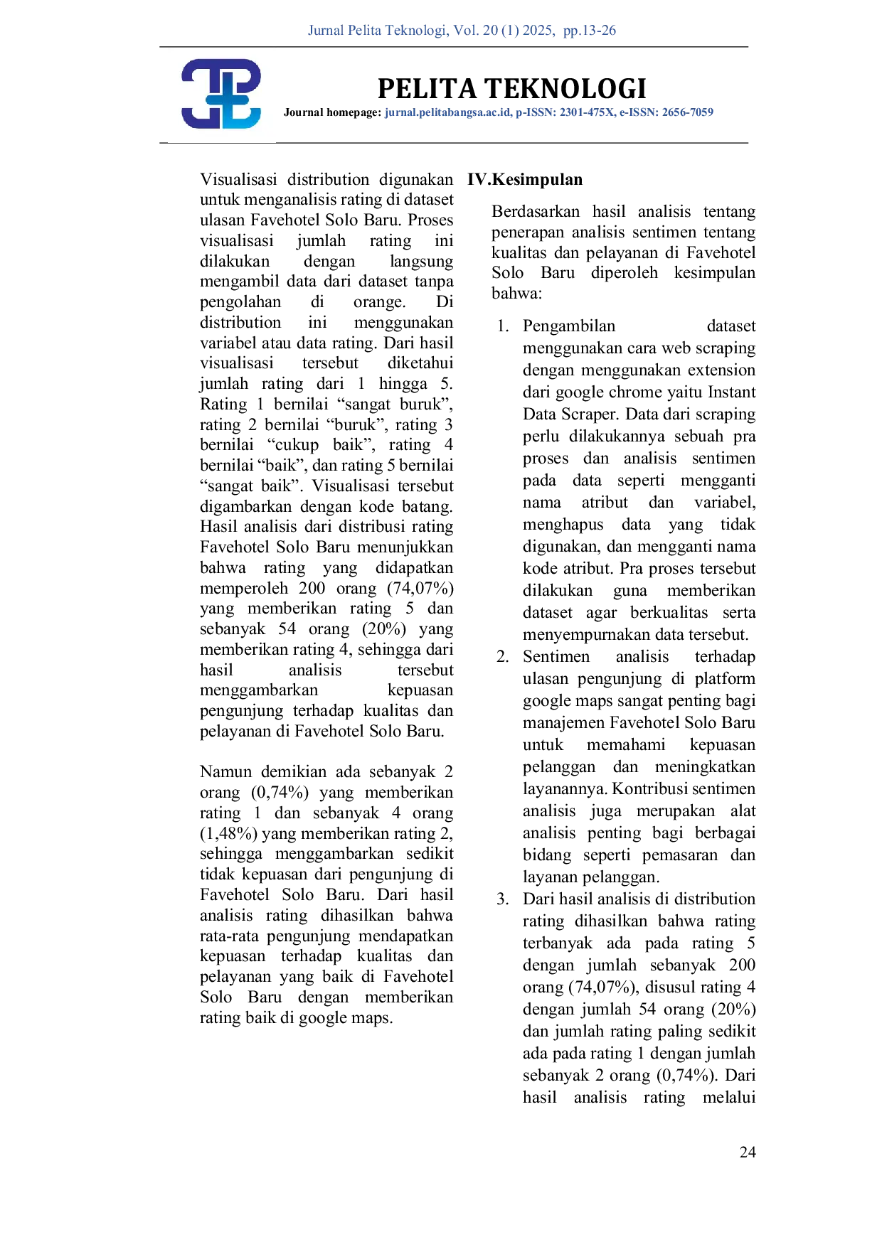 JURIS Penerapan Analisis Sentimen Guna Meningkatkan Kualitas Pelayananan di Favehotel Solo Baru