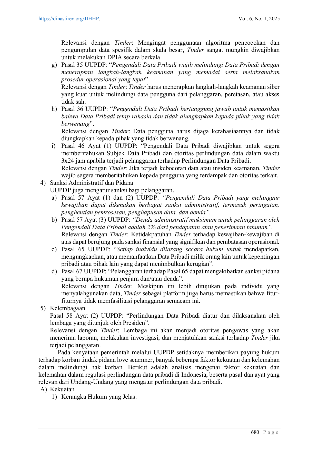 JURIS Analisis Perlindungan Data Pribadi Pada Aplikasi Tinder