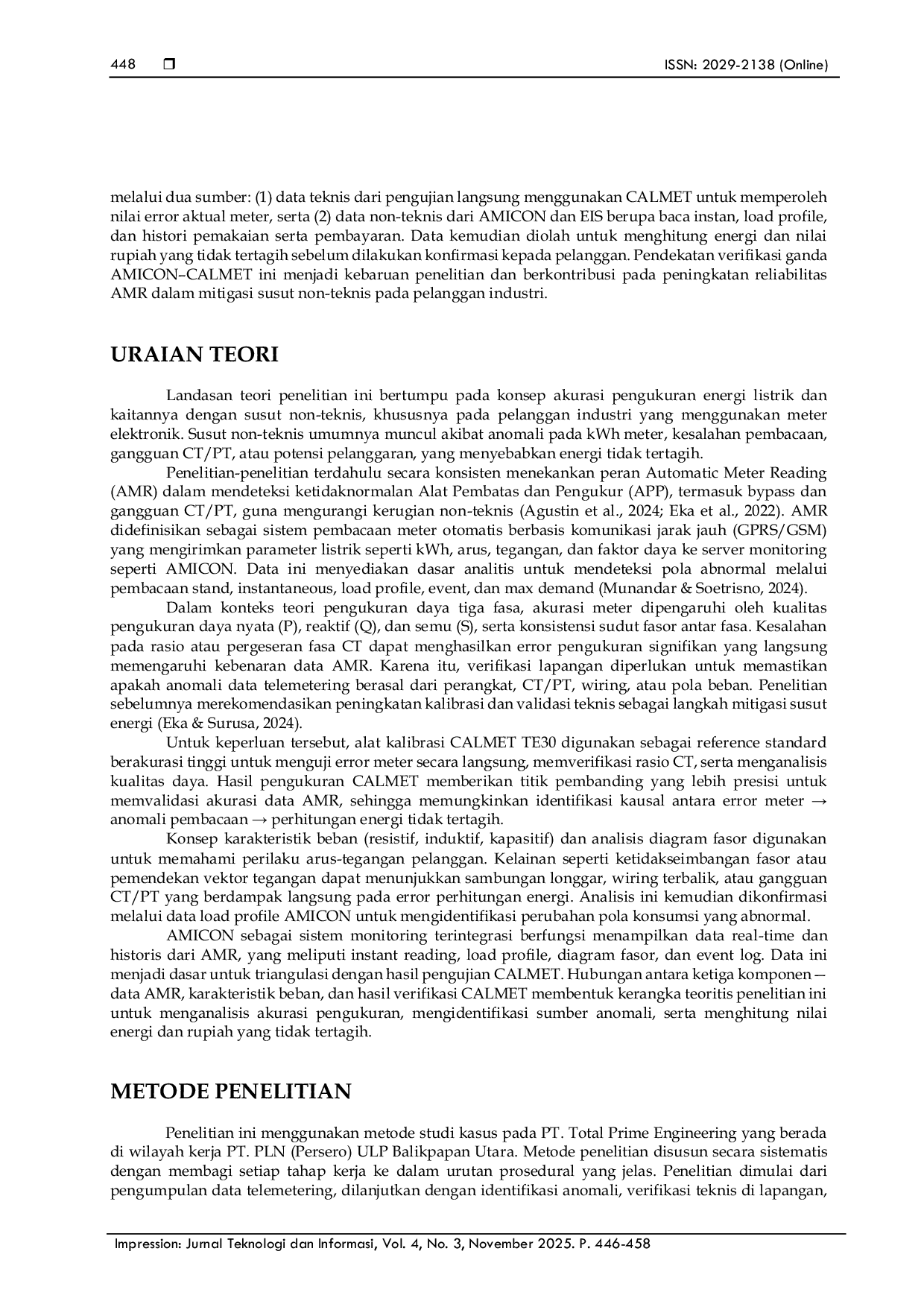 JURIS Analisis Pemanfaatan Automatic Meter Reading Guna Monitoring Pemakaian Listrik Pada Pelanggan Potensial PLN UP3 Balikpapan Studi Kasus PT Total Prime Engineering