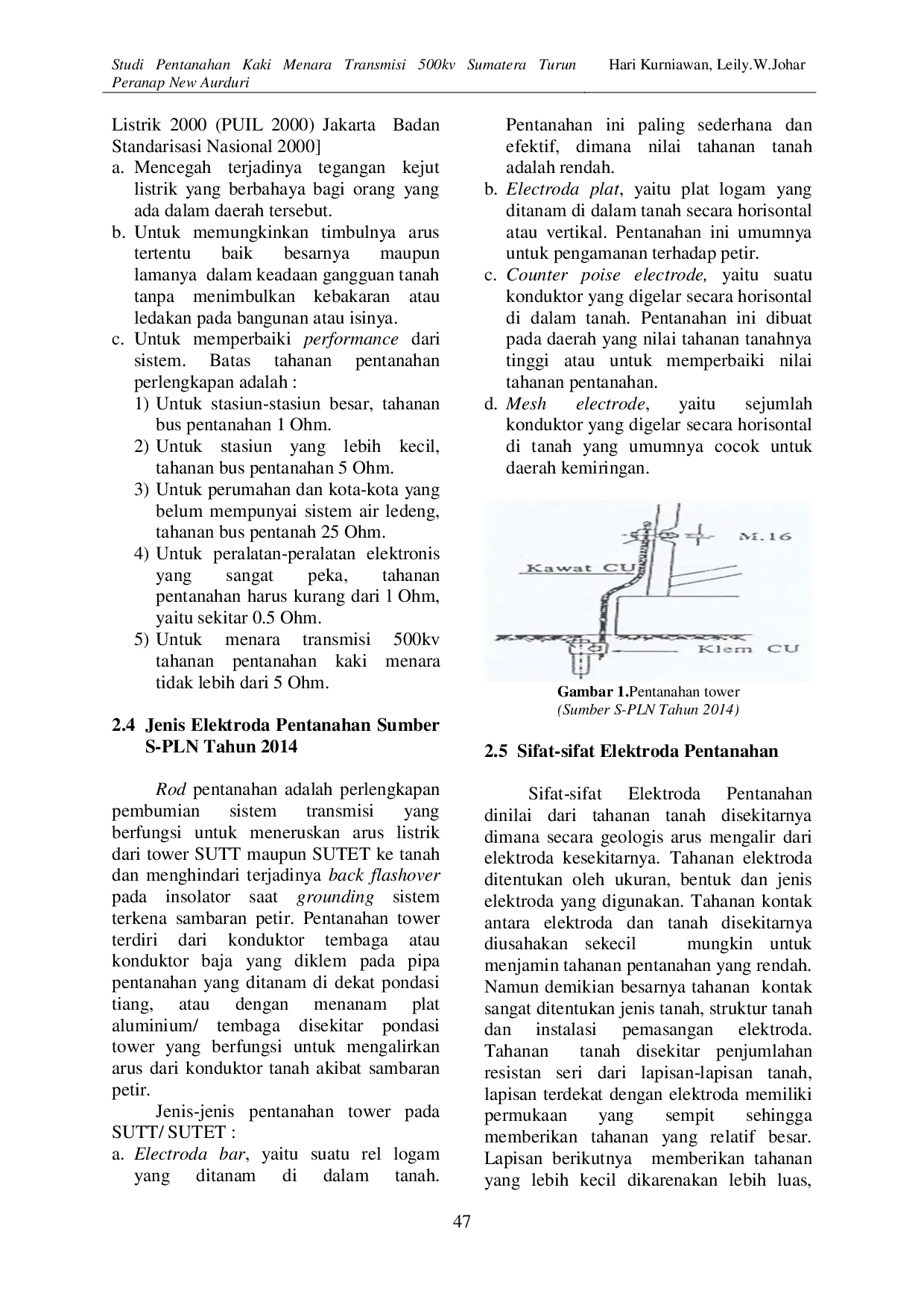 JURIS Studi Pentanahan Kaki Menara Transmisi 500kv Sumatera Turun Peranap New Aurduri