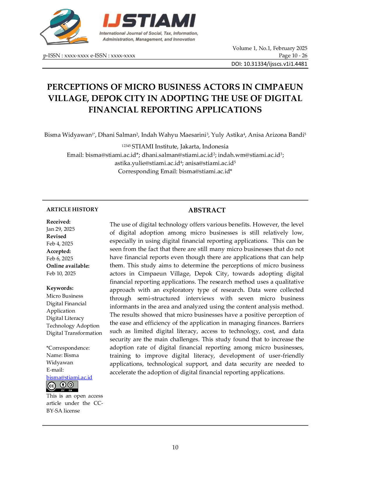 JURIS Perceptions of Micro Business Actors in Cimpaeun Village Depok City in Adopting the Use of Digital Financial Reporting Applications