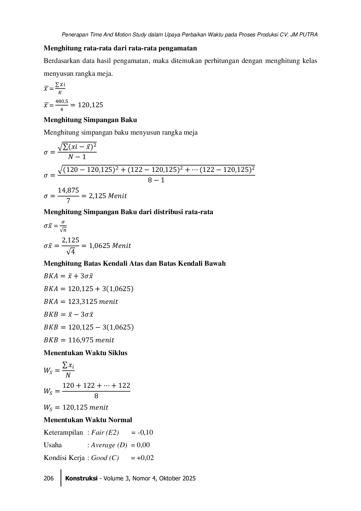 JURIS Penerapan Time And Motion Study dalam Upaya Perbaikan Waktu pada Proses Produksi CV JM PUTRA