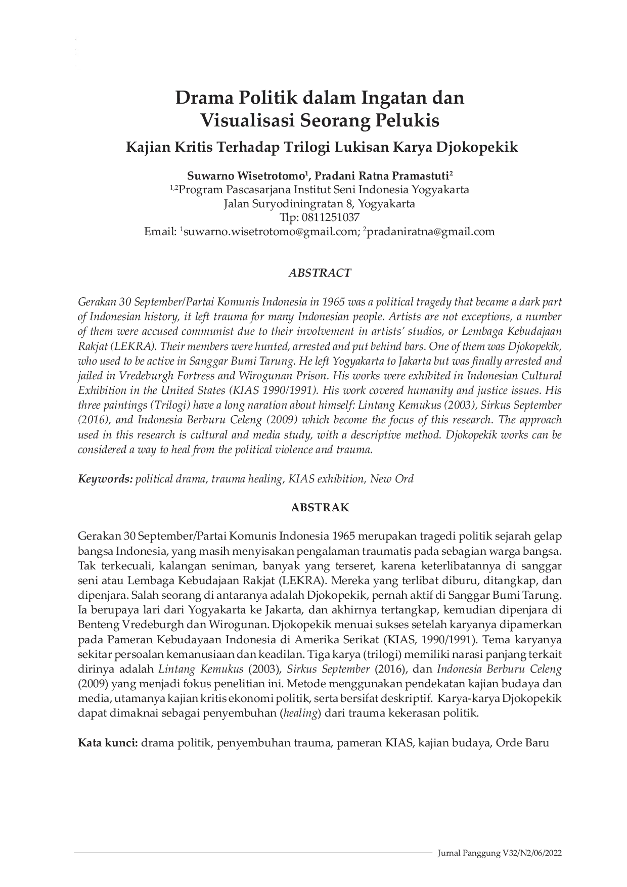 JURIS Drama Politik dalam Ingatan dan Visualisasi Seorang Pelukis Kajian Kritis Terhadap Trilogi Lukisan Karya Djokopekik