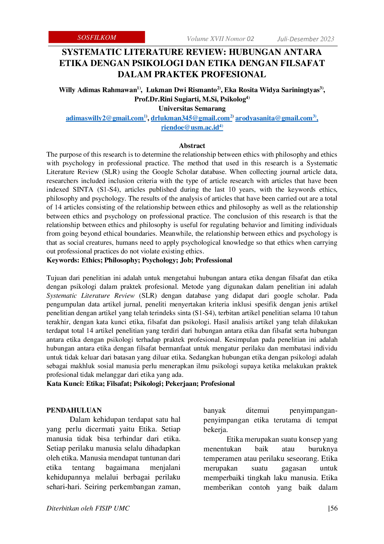 JURIS A Systematic Literature Review Hubungan Antara Etika dengan Psikologi dan Etika dengan Filsafat dalam Praktek Profesional