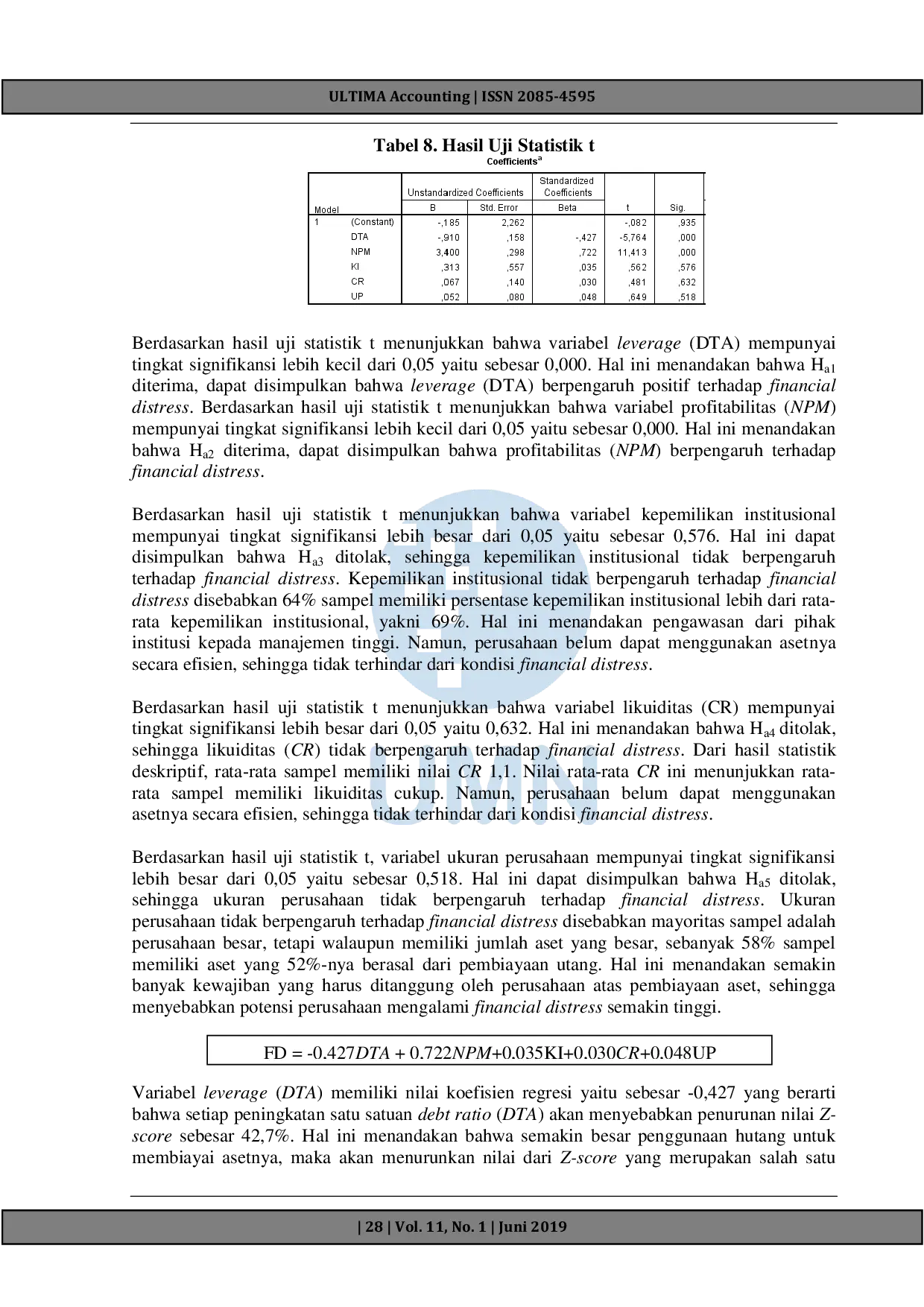 JURIS Pengaruh Leverage Profitabilitas Kepemilikan Institusional Likuiditas dan Ukuran Perusahaan Terhadap Financial Distress Studi Pada Perusahaan Manufaktur Yang Terdaftar Di Bursa Efek Indonesia Per