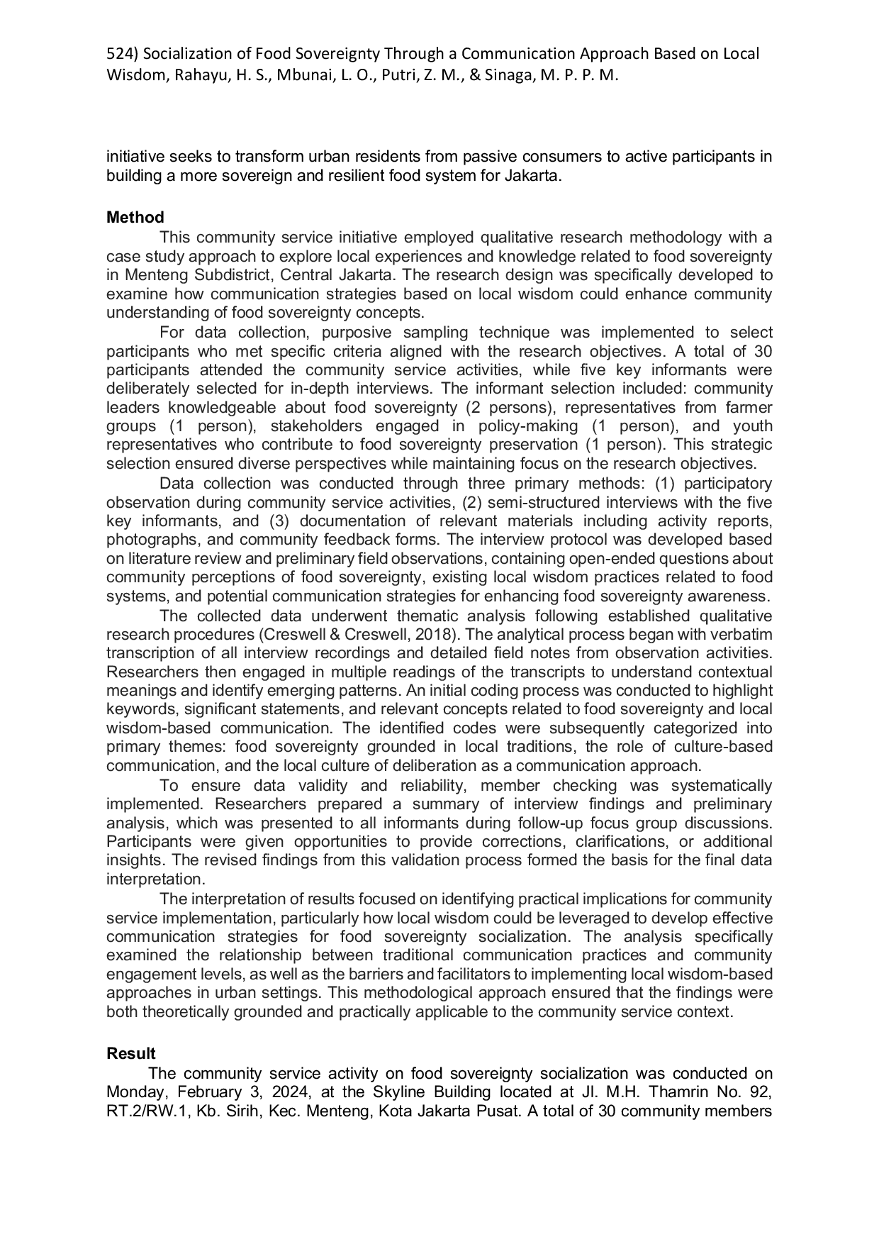 JURIS Socialization of Food Sovereignty Through a Communication Approach Based on Local Wisdom