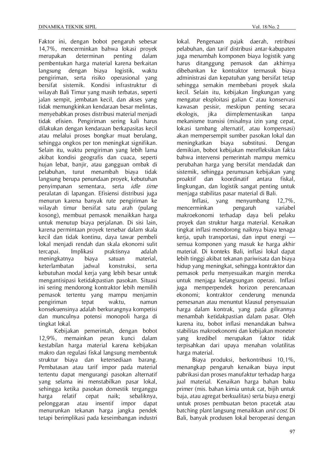 JURIS Prioritisasi Faktor Penyebab Perubahan Harga Material Proyek di Bali