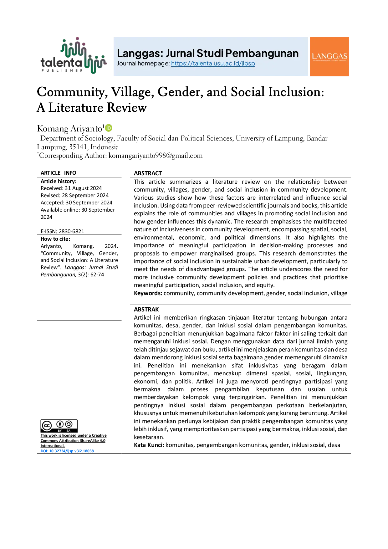 JURIS Community Village Gender and Social Inclusion A Literature Review