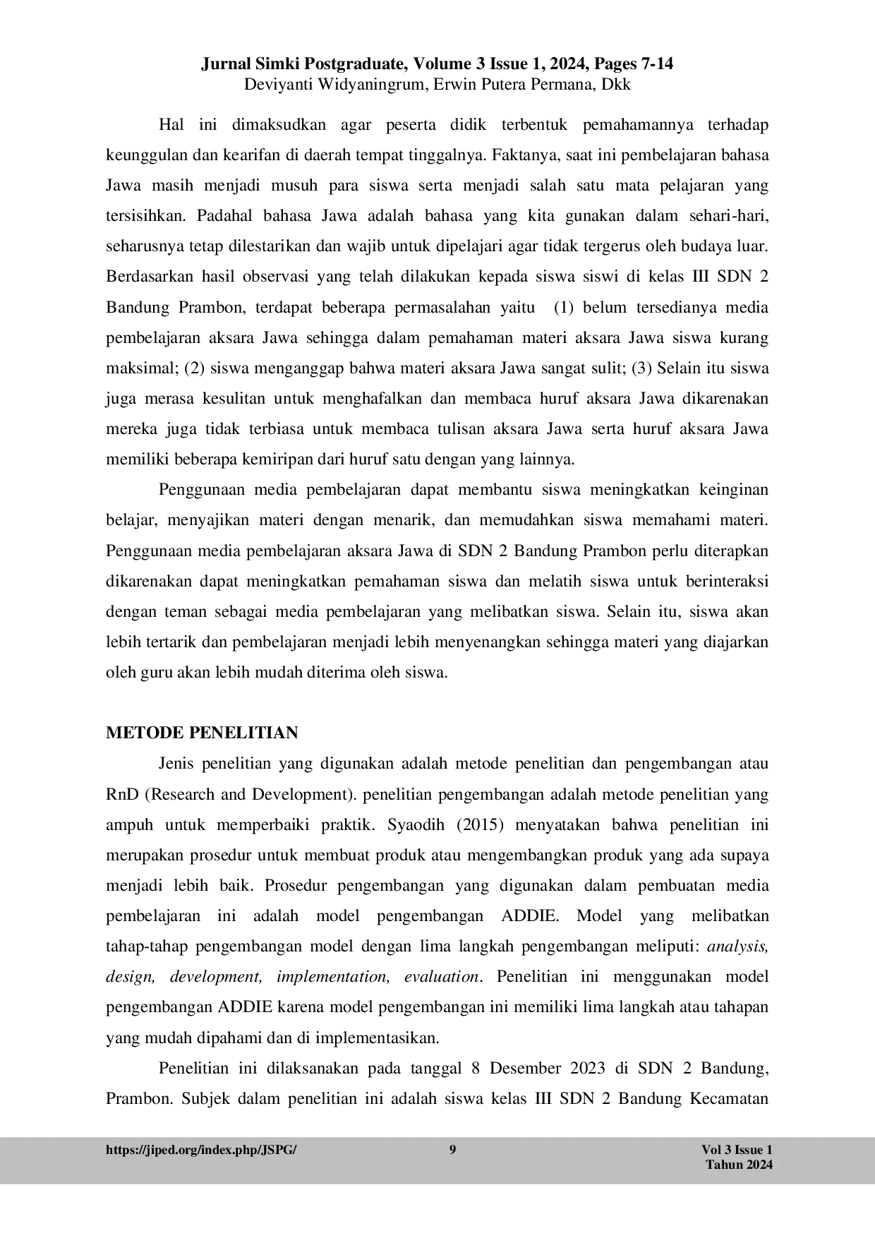 JURIS Pengembangan Media Pembelajaran Board Game Aksara Jawa Kelas III SDN 2 Bandung Prambon