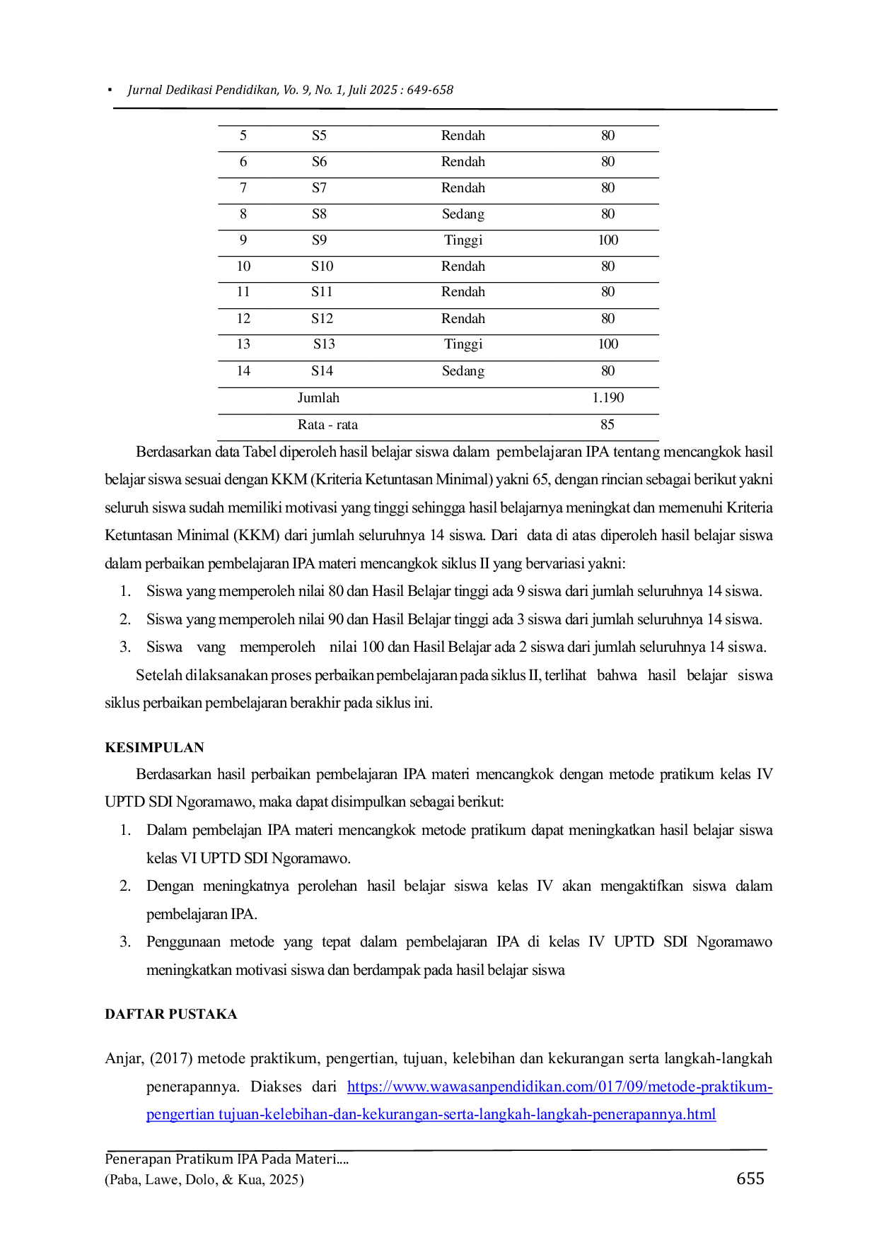 JURIS Penerapan Pratikum IPA Pada Materi Perkembangbiakan Tumbuhan Untuk Meningkatkan Hasil Belajar IPA Pada Siswa Kelas IV Di UPTD SDI Ngoramawo