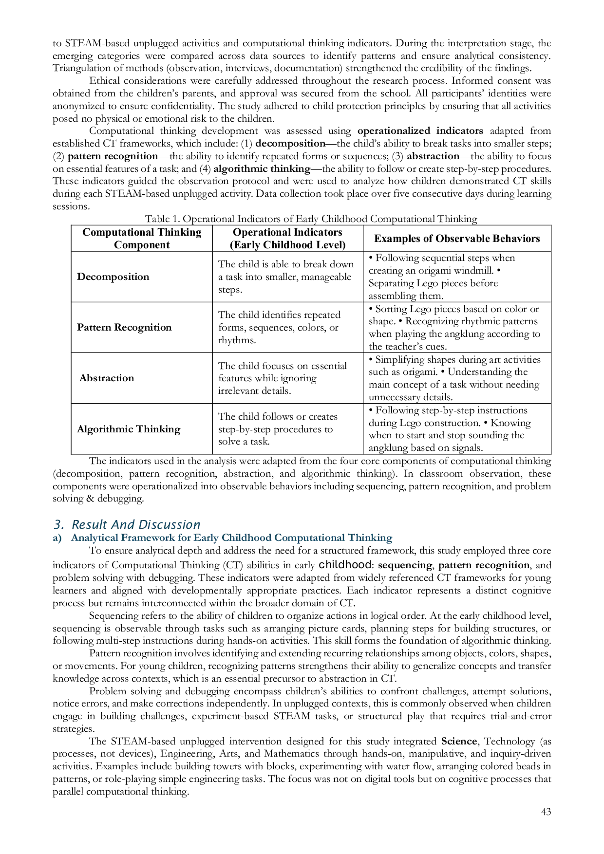 JURIS The Impact Of STEAM Based Unplugged Activities In Influencing Early Childhood Computational Thinking