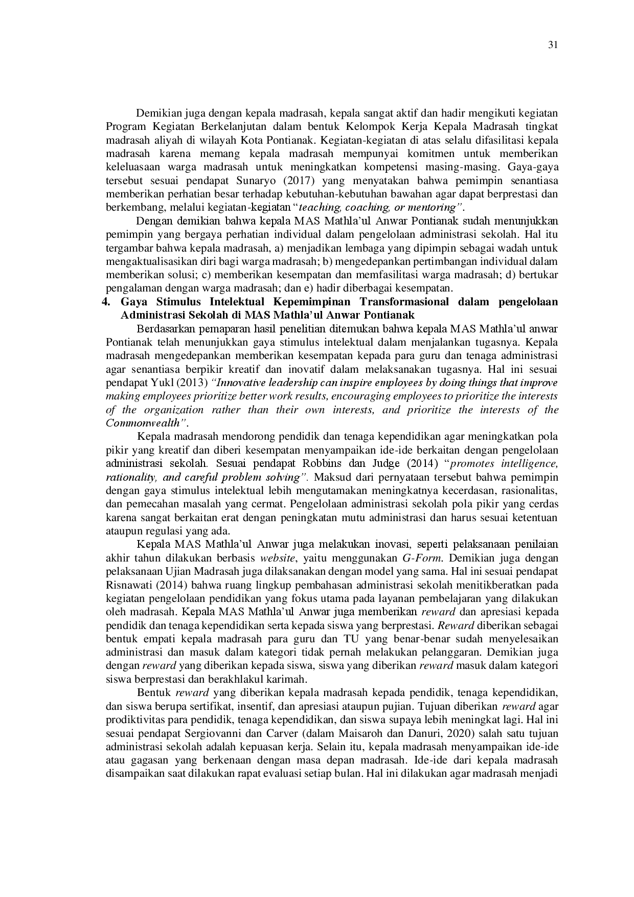 juris Kepemimpinan Transformasional Dalam Pengelolaan Administrasi Sekolah Di Mas Mathla ul Anwar Pontianak