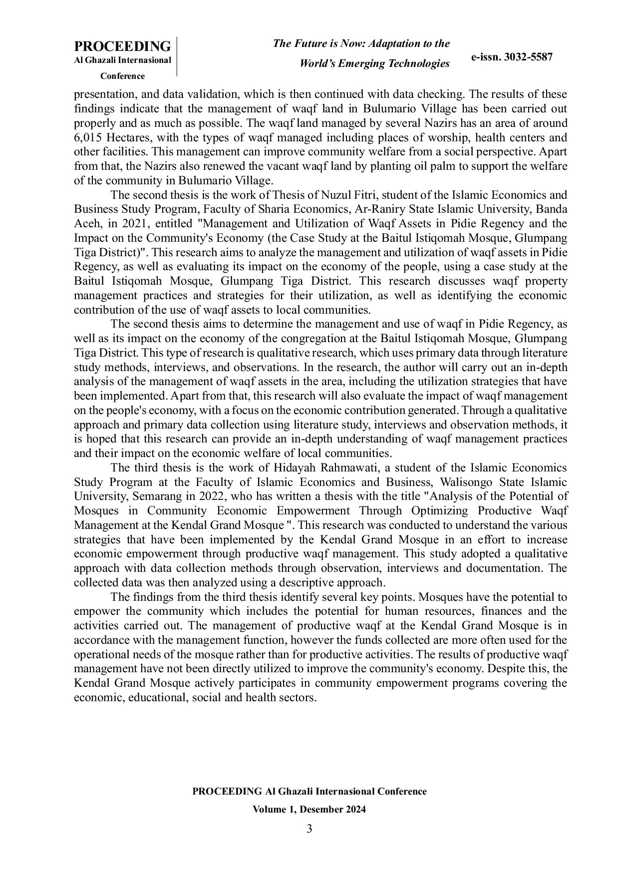 JURIS Analisis Pengelolaan Waqf dan Dampaknya Terhadap Kesejahteraan Masyarakat Studi Kasus di Majelis Wakaf Pemanfaatan Waqf PC Muhammadiyah Majenang