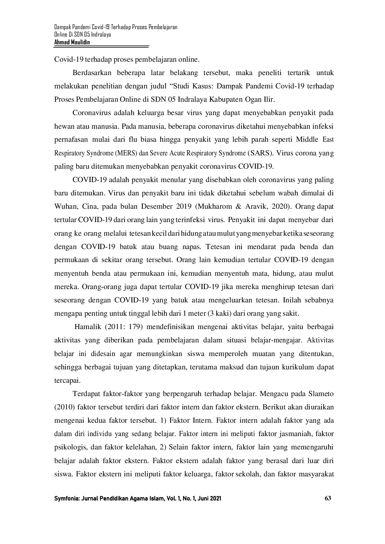 JURIS Dampak Pandemi Covid 19 Terhadap Proses Pembelajaran Online Di SDN 05 Indralaya