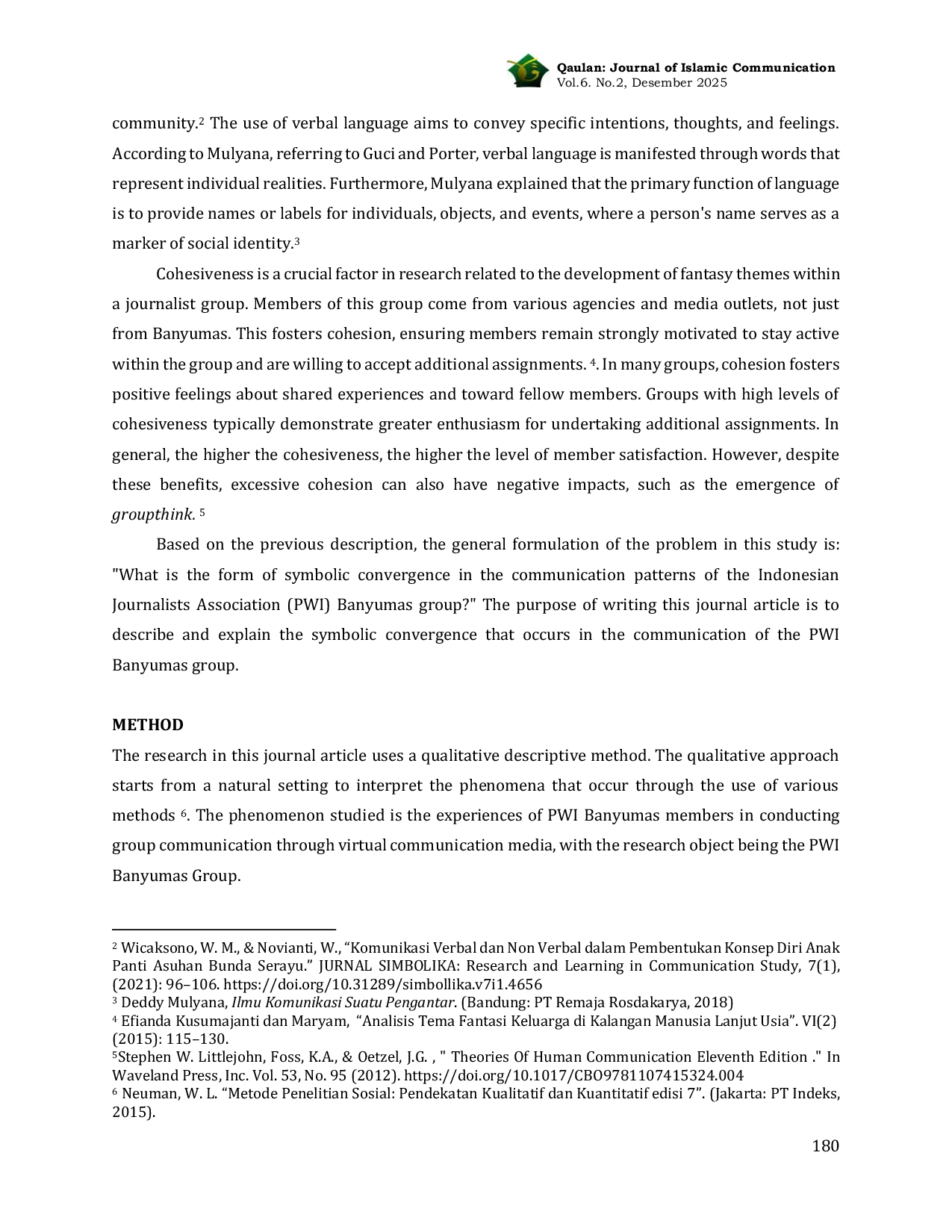 JURIS Fantasy Themes and Group Cohesiveness in the Banyumas PWI Journalist Group A Symbolic Convergence Analysis