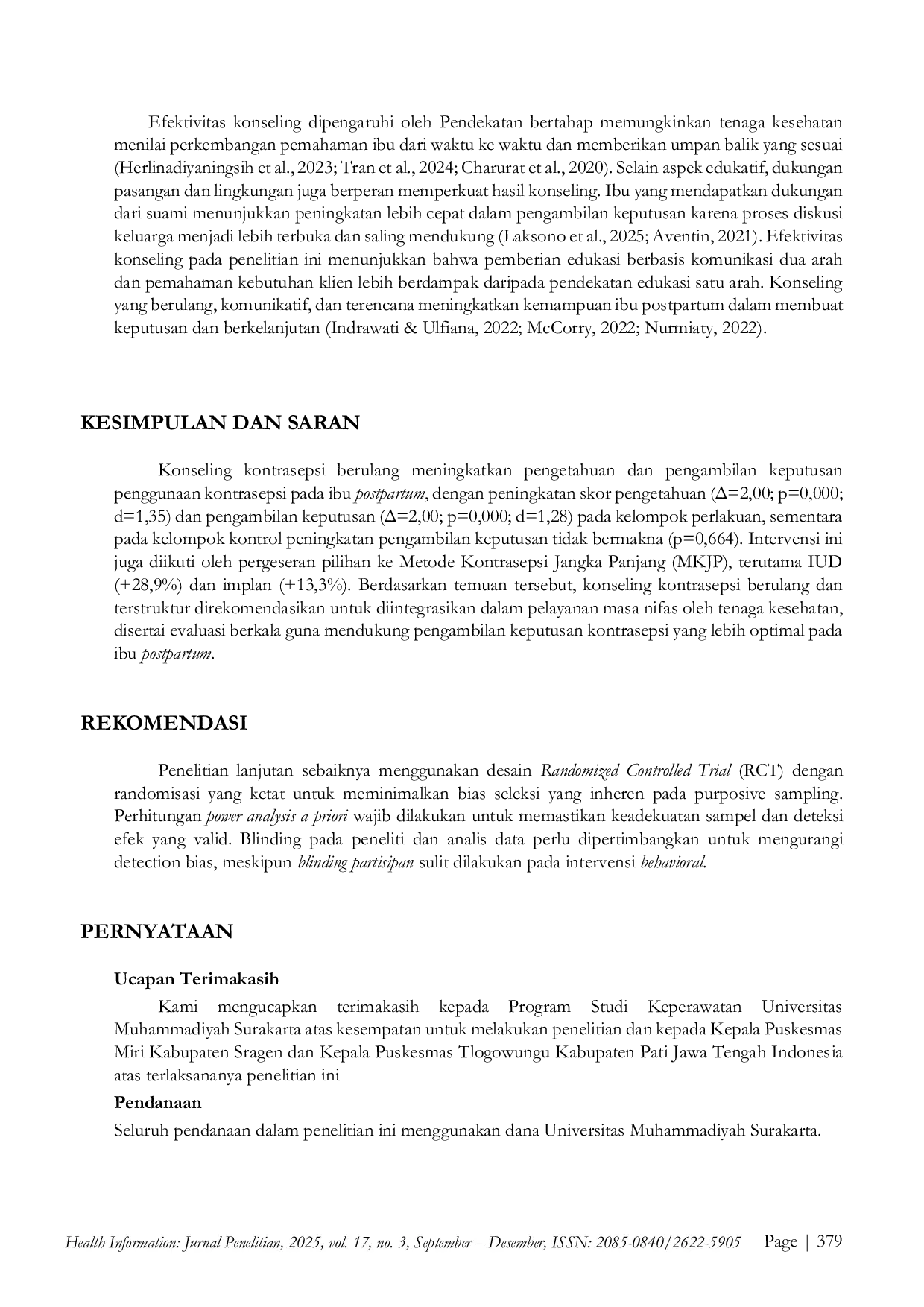 JURIS Efektivitas Konseling Terhadap Pengambilan Keputusan Penggunaan Kontrasepsi pada Ibu Postpartum