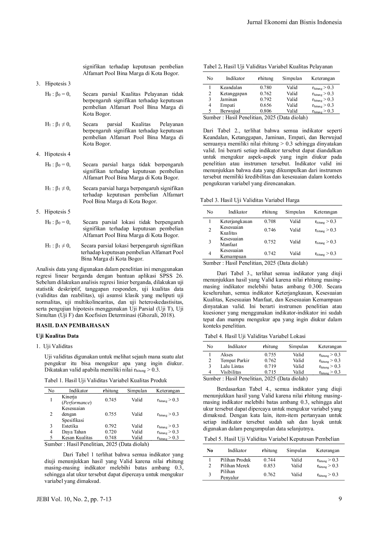 JURIS Pengaruh Kualitas Produk Kualitas Pelayanan Harga dan Lokasi Terhadap Keputusan Pembelian Pada Alfamart Pool Bina Marga Di Kota Bogor