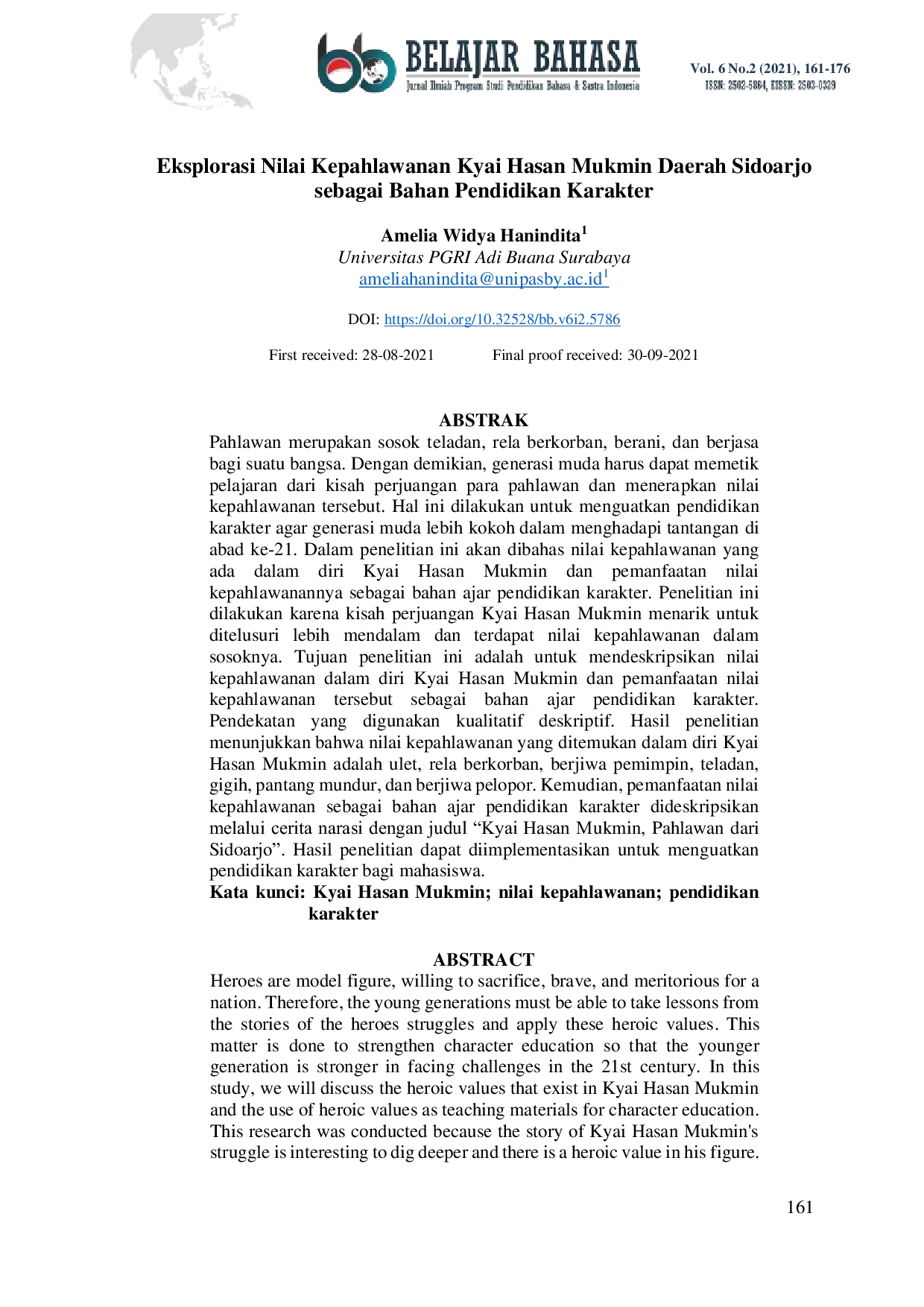 JURIS Eksplorasi Nilai Kepahlawanan Kyai Hasan Mukmin Daerah Sidoarjo sebagai Bahan Pendidikan Karakter