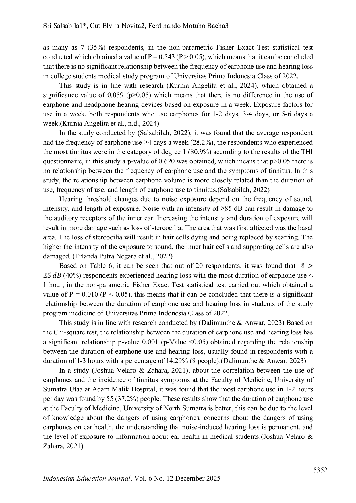 JURIS The Relationship of Earphone Use to the Occurrence of Noise Related Hearing Loss in Students of the Faculty of Medicine Universitas Prima Class of 2022