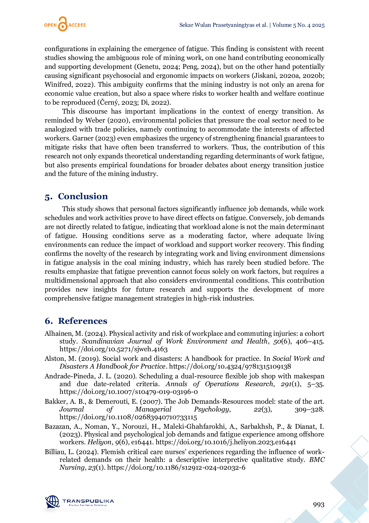 JURIS Work Fatigue Risk Modeling Based on Environmental Individual and Operational Factors in the Coal Mining Industry