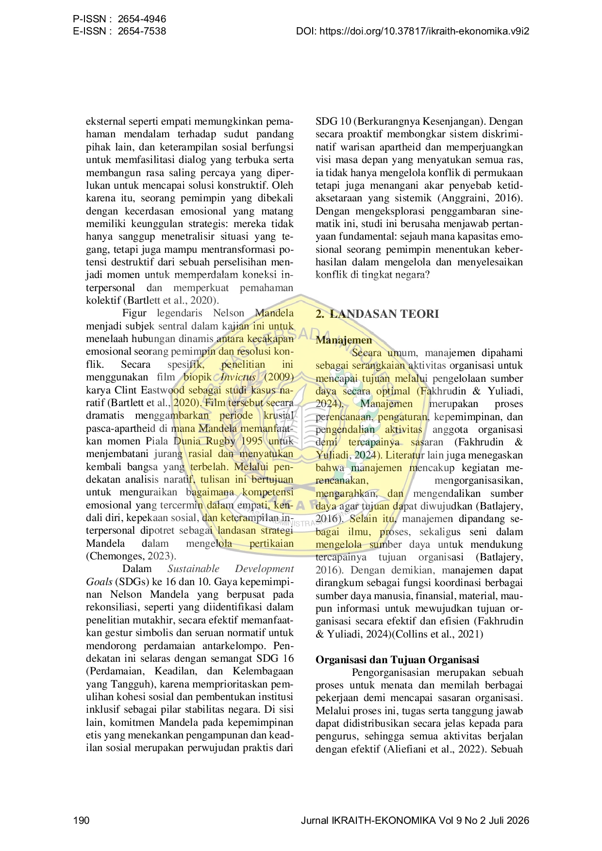 JURIS Kecerdasan Emosional Pemimpin dalam Mengelola Konflik Kajian Naratif pada Karakter Nelson Mandela dalam Film Invictus