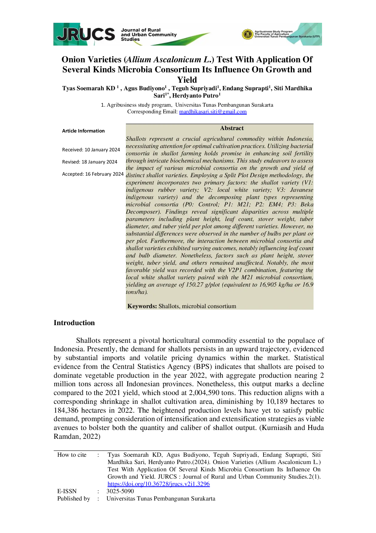 JURIS Onion Varieties Allium Ascalonicum L Test With Application Of Several Kinds Microbia Consortium Its Influence On Growth and Yield