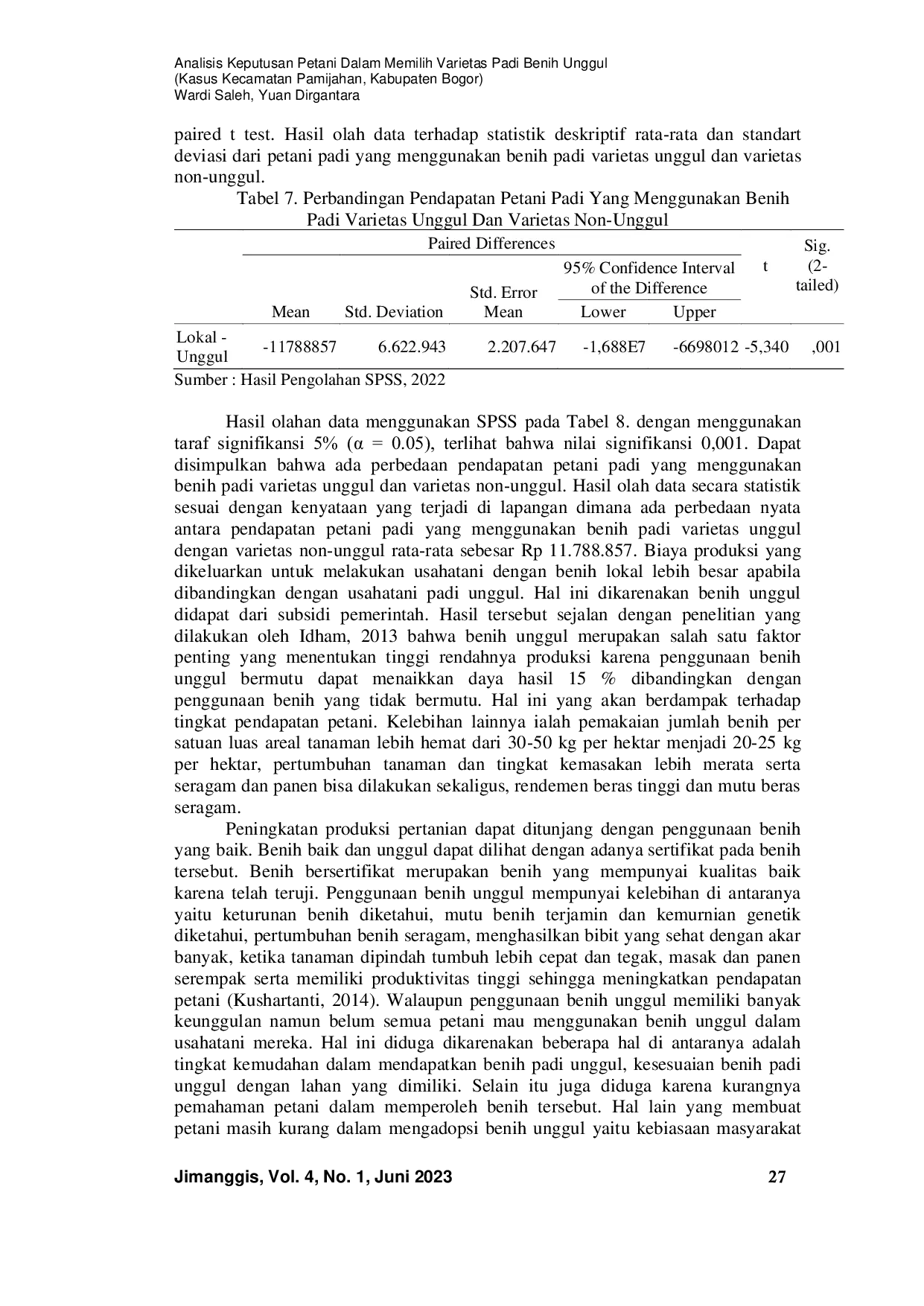 JURIS ANALISIS KEPUTUSAN PETANI DALAM MEMILIH VARIETAS PADI BENIH UNGGUL Kasus Kecamatan Pamijahan Kabupaten Bogor