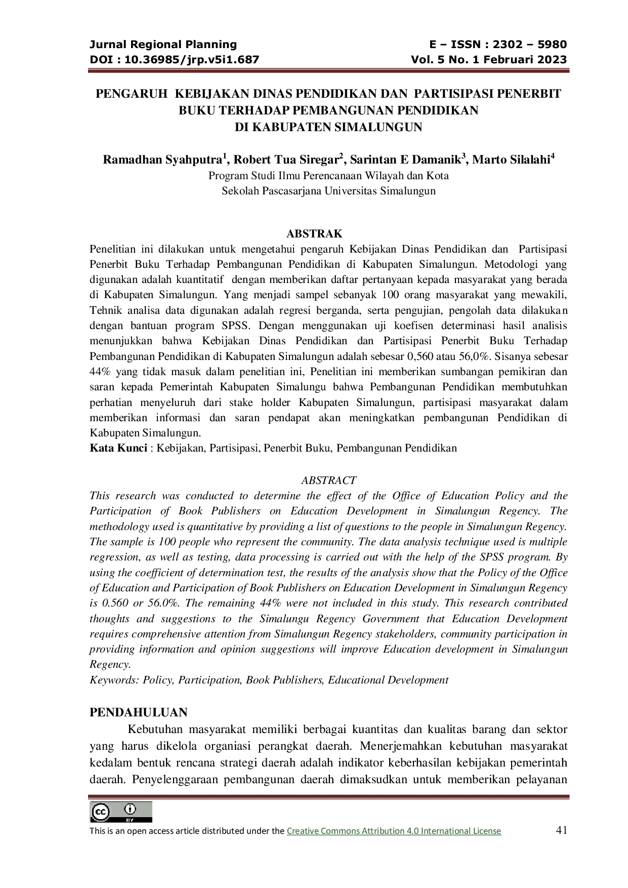 JURIS Pengaruh Kebijakan Dinas Pendidikan Dan Partisipasi Penerbit Buku Terhadap Pembangunan Pendidikan Di Kabupaten Simalungun