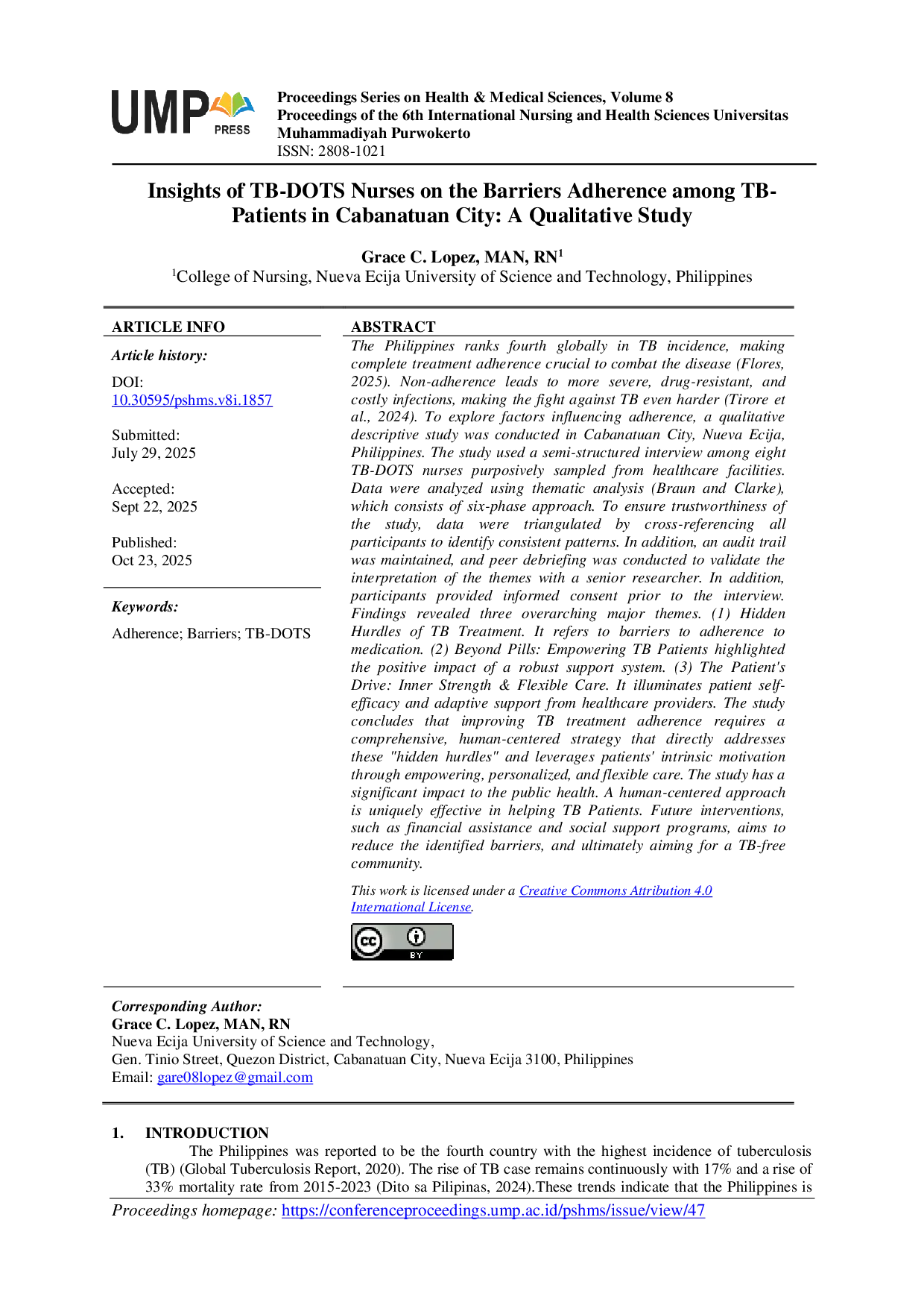 JURIS Insights of TB DOTS Nurses on the Barriers Adherence among TB Patients in Cabanatuan City A Qualitative Study