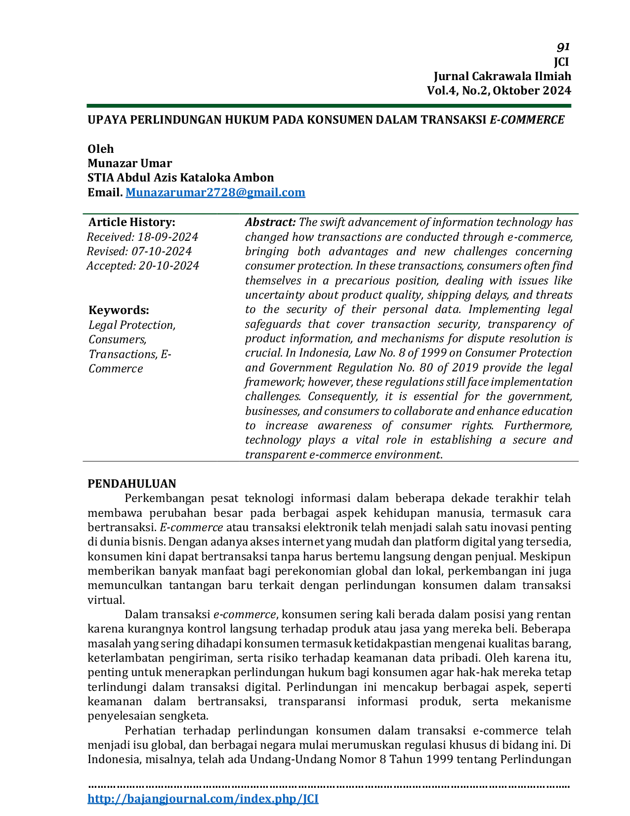 JURIS Upaya Perlindungan Hukum Pada Konsumen Dalam Transaksi E Commerce