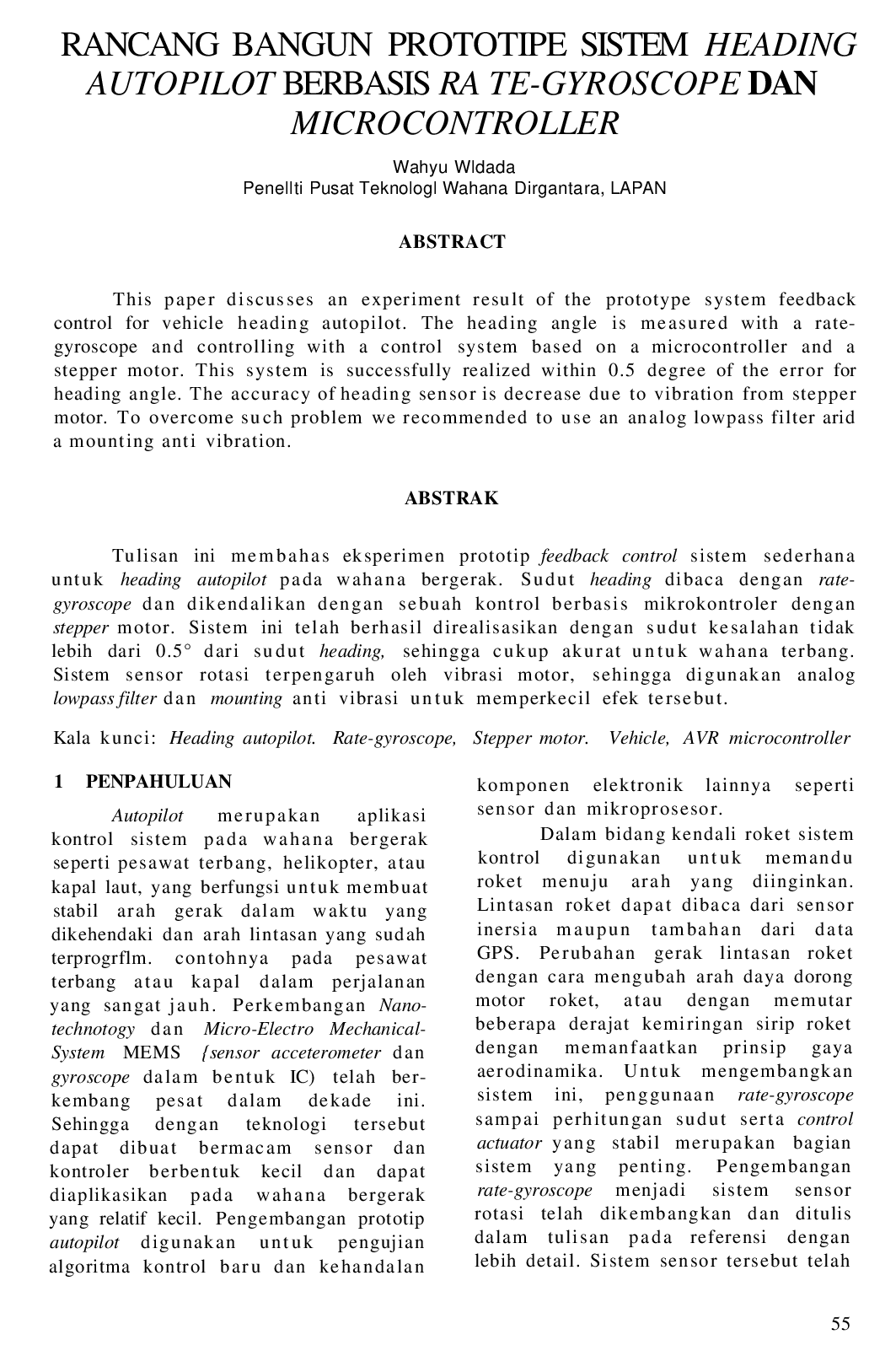 juris RANCANG BANGUN PROTOTIPE SISTEM HEADING AUTOPILOT BERBASIS RATE GYROSCOPE DAN MICROCONTROLLER