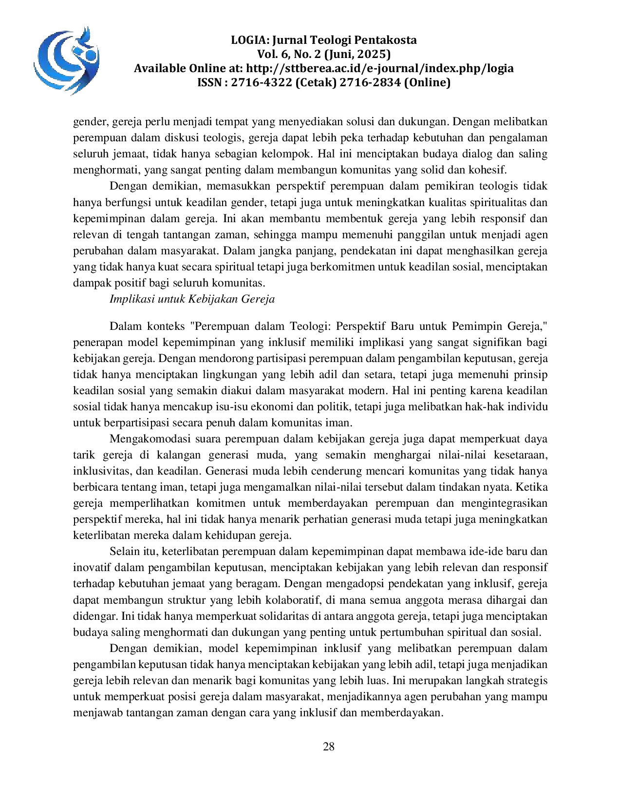 JURIS Perempuan dalam Teologi Perspektif Baru untuk Pemimpin Gereja