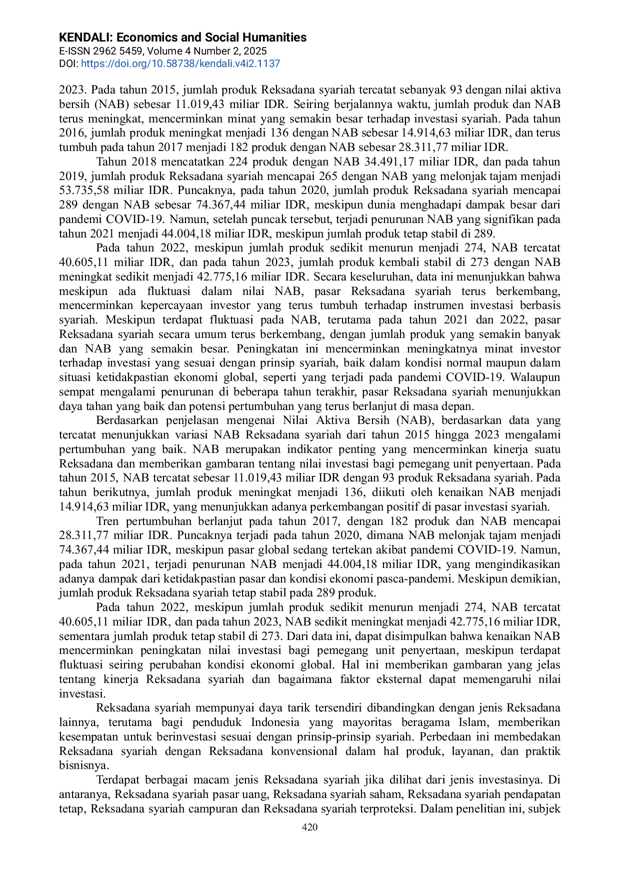 JURIS Analisis Return Dan Risiko Investasi Reksadana Syariah Periode 2020 2023 Menggunakan Indeks Sharpe