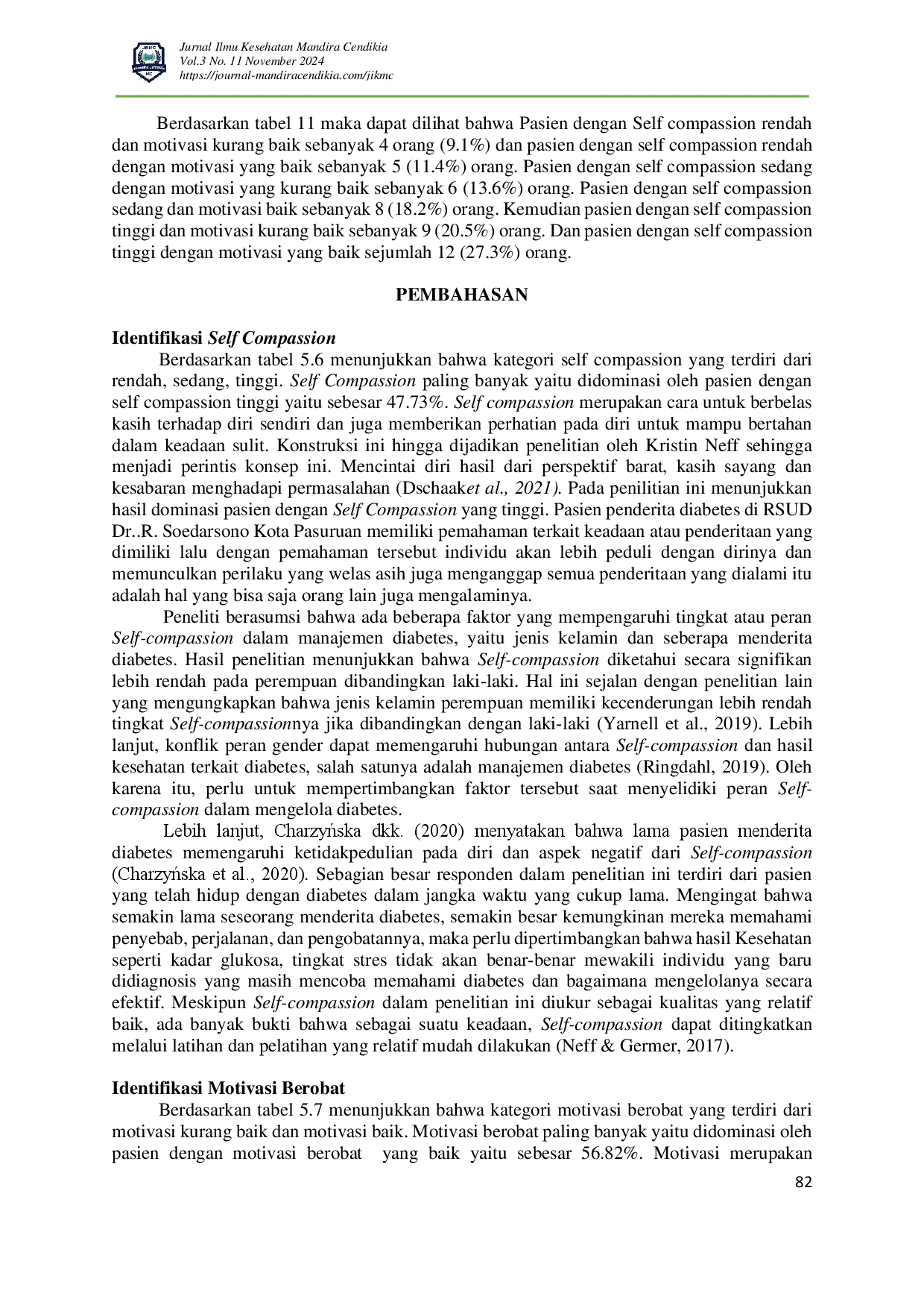 juris Hubungan Self Compassion Dengan Motivasi Berobat Pada Pasien Luka Gangren DM Tipe II Di Poli Diabet RSUD Dr R Soedarsono Kota Pasuruan