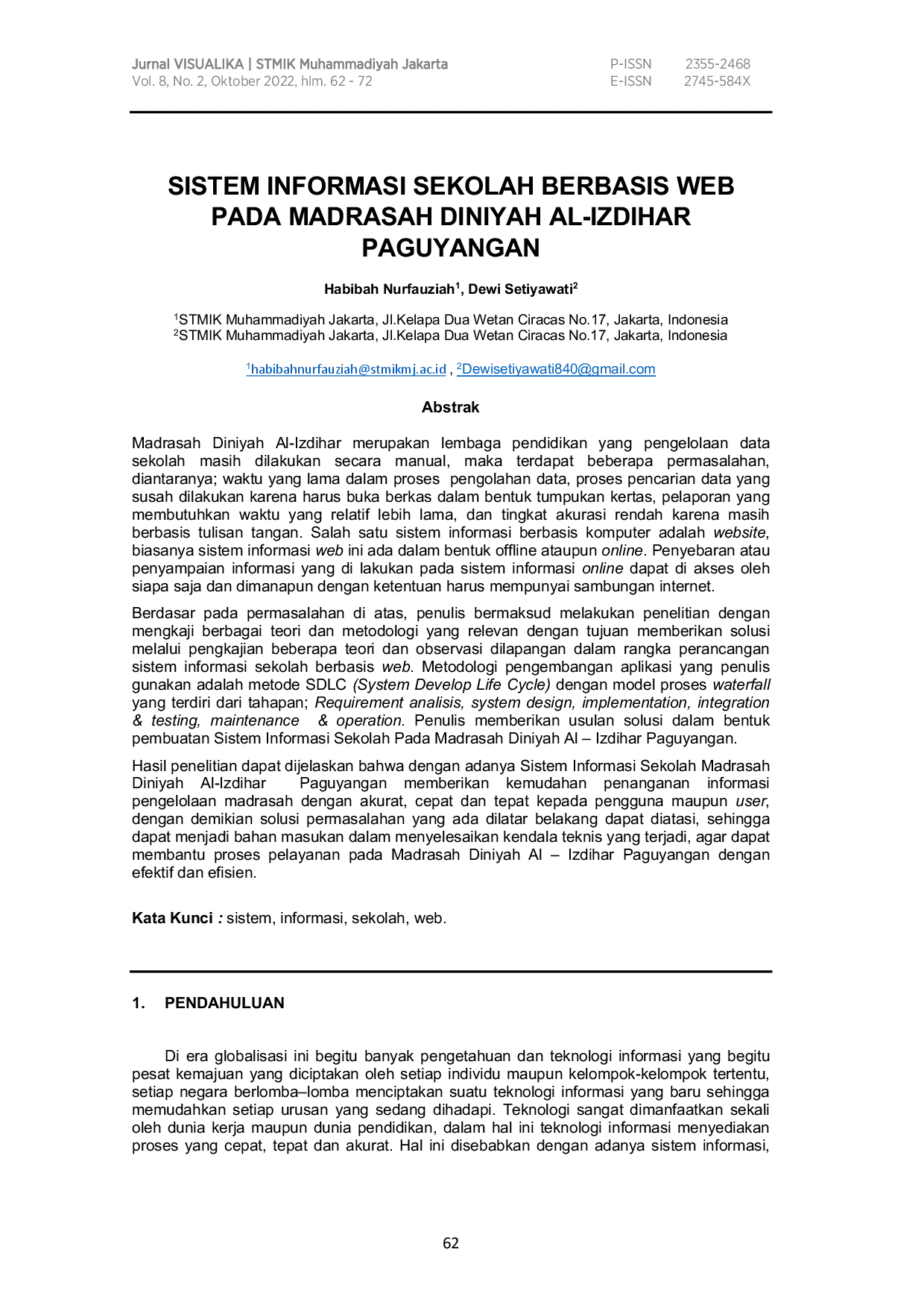 juris Sistem Informasi Sekolah Berbasis Web pada Madrasah Diniyah Al Izdihar Paguyangan